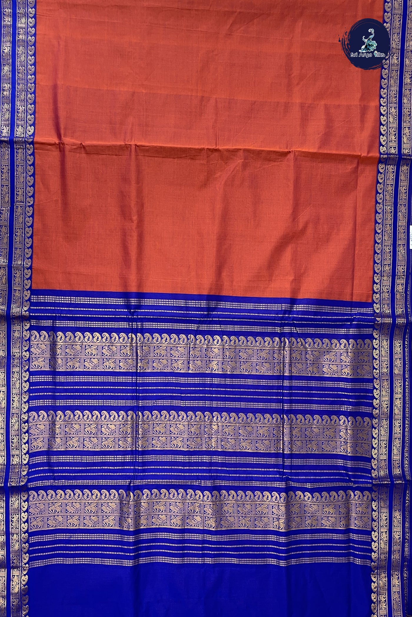 Orangish Pink Madisar Semi Silk Cotton Saree With Plain Pattern