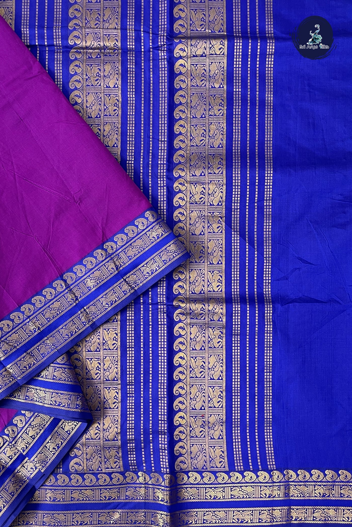 Purple Madisar Semi Silk Cotton Saree With Plain Pattern