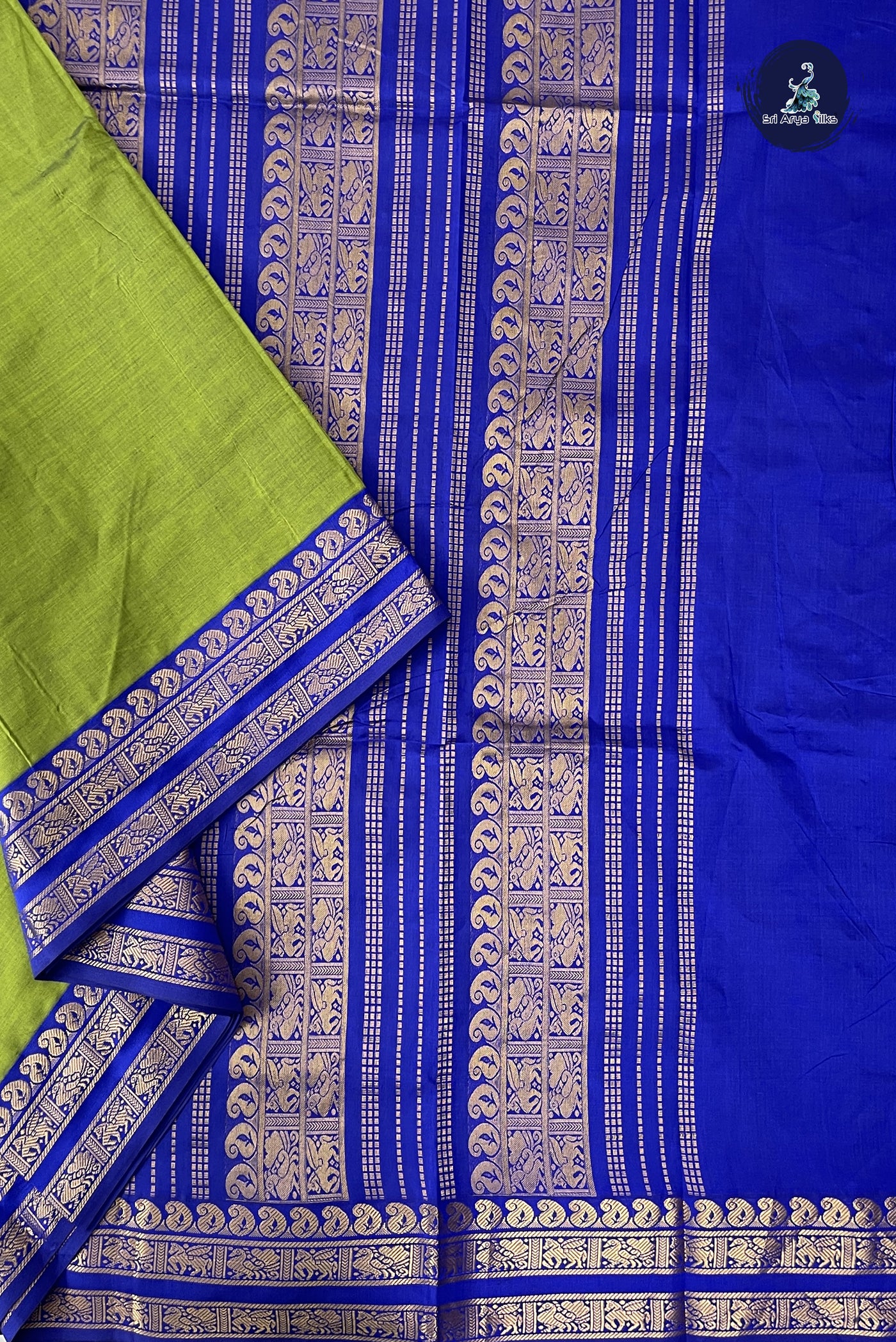 Mehendi Green Madisar Semi Silk Cotton Saree With Plain Pattern