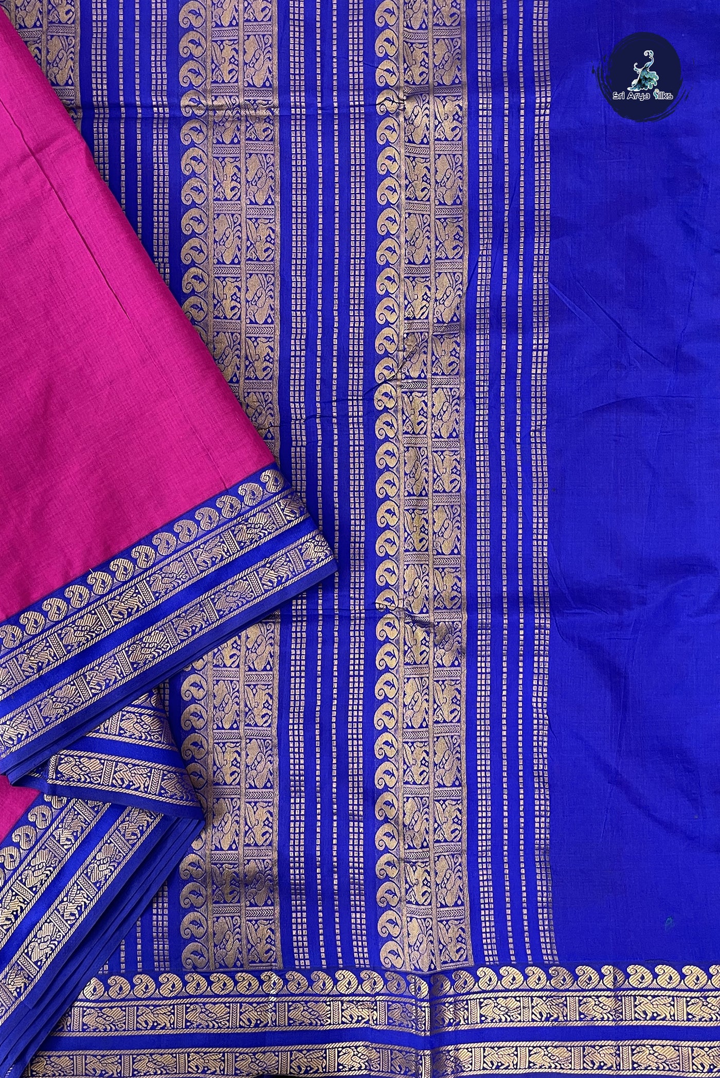 Dark Pink Madisar Semi Silk Cotton Saree With Plain Pattern