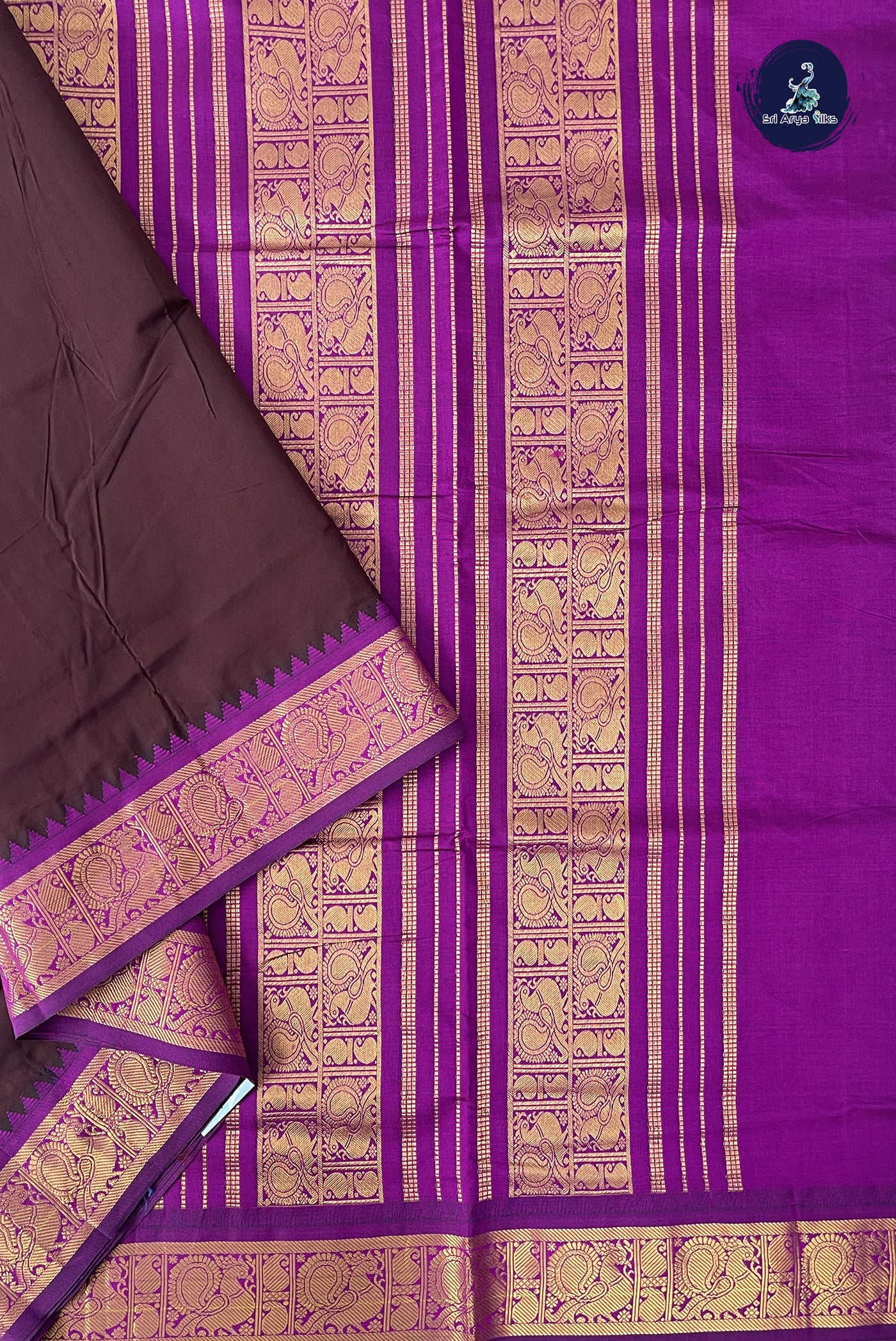 Brown Madisar Semi Silk Cotton Saree With Plain Pattern