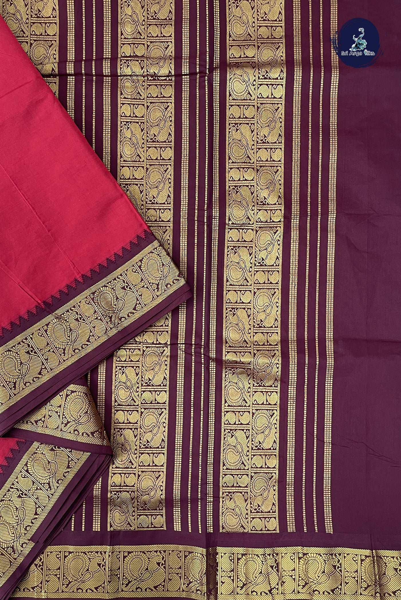 Maroon Madisar Semi Silk Cotton Saree With Plain Pattern