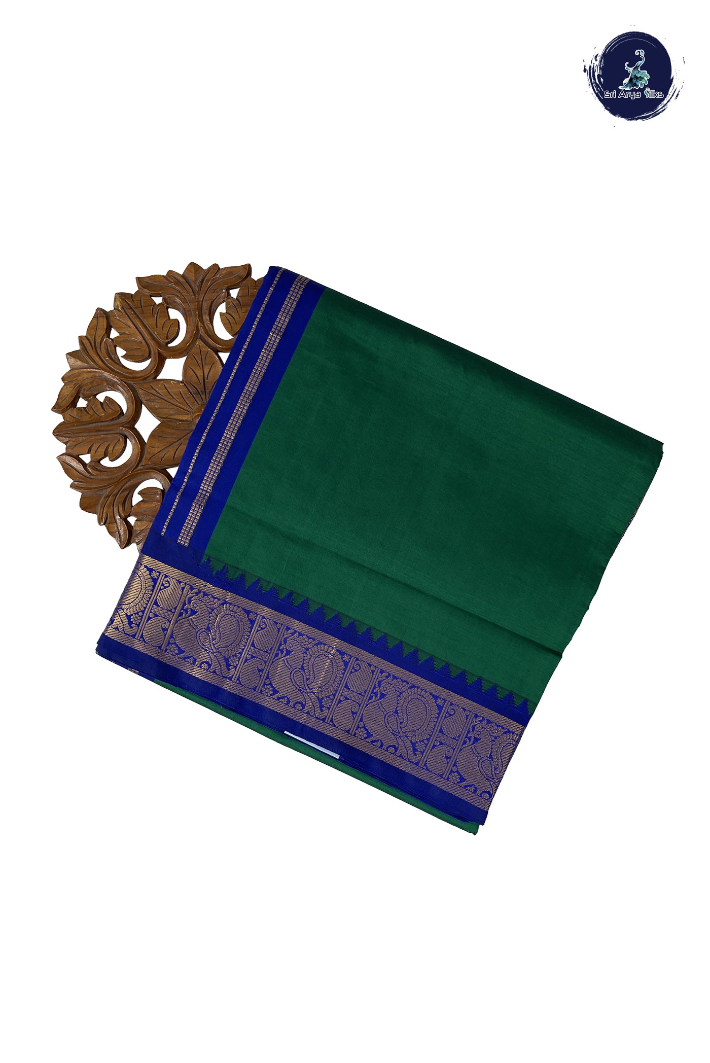 Green Madisar Semi Silk Cotton Saree With Plain Pattern