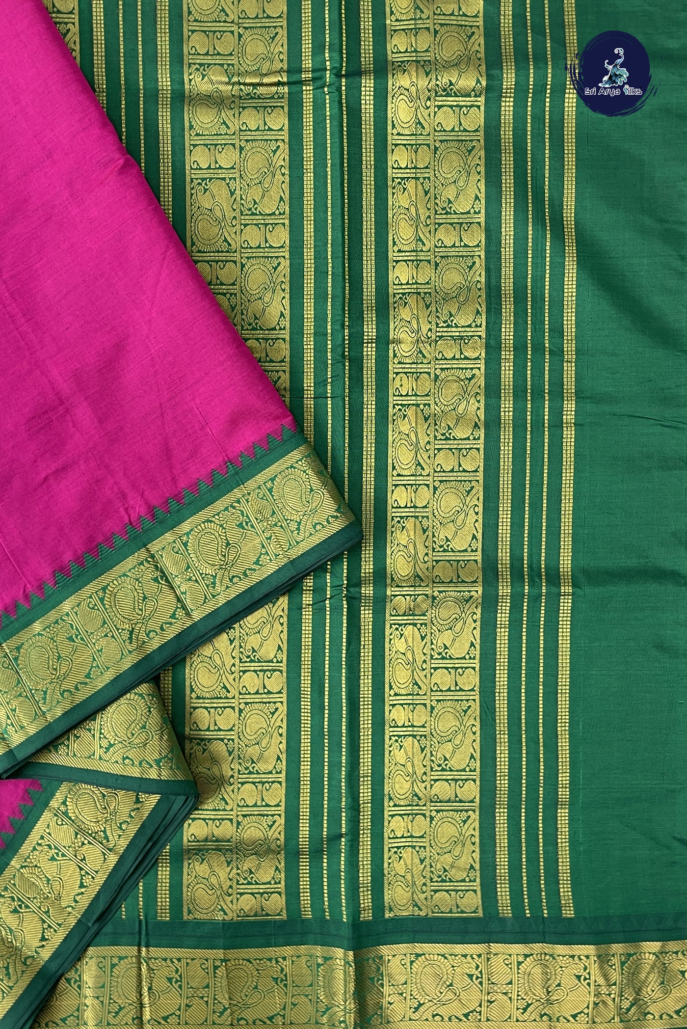 Dark Pink Madisar Semi Silk Cotton Saree With Plain Pattern