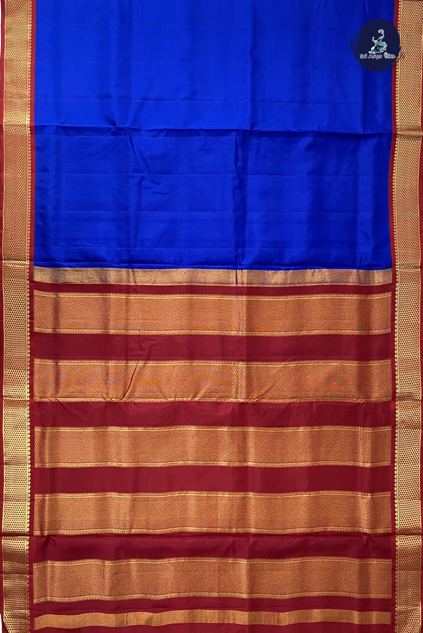 MS Blue Madisar 10 Yards Silk Saree With Plain Pattern