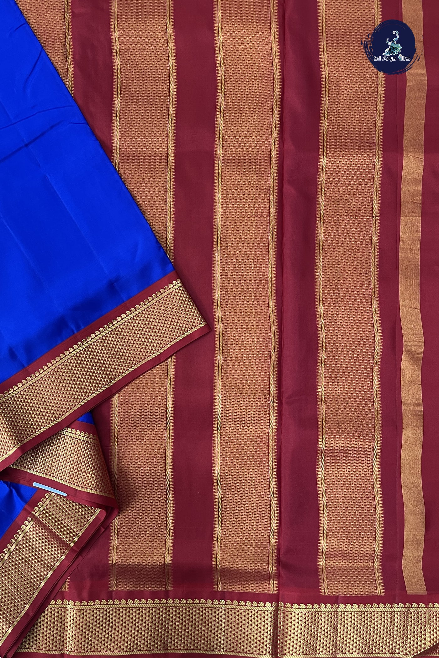 MS Blue Madisar 10 Yards Silk Saree With Plain Pattern