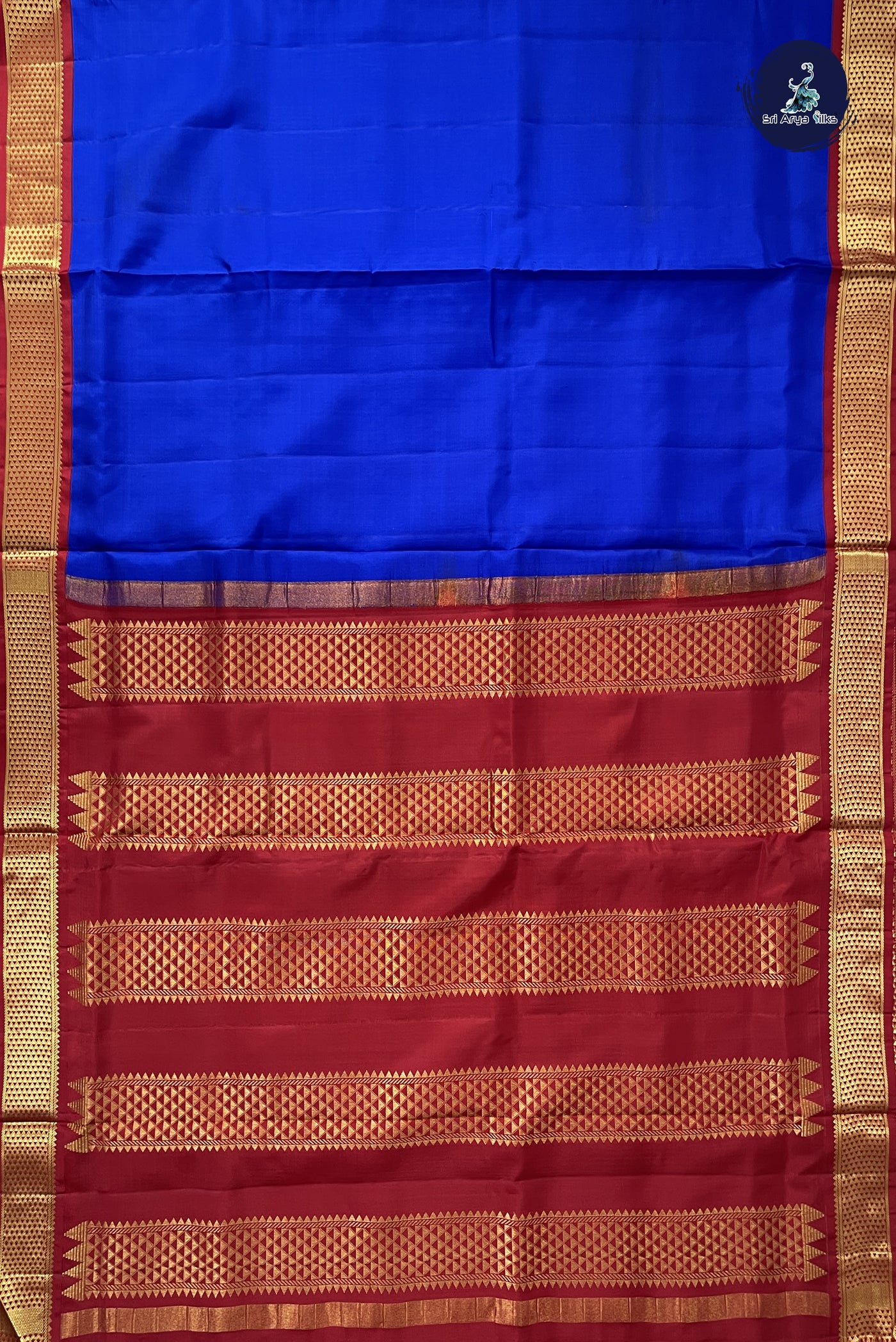MS Blue Madisar 10 Yards Silk Saree With Plain Pattern