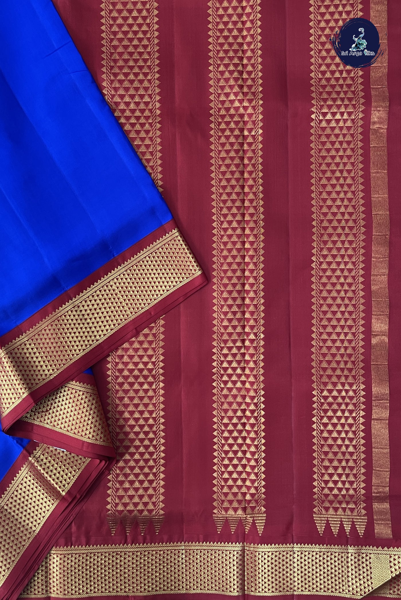 MS Blue Madisar 10 Yards Silk Saree With Plain Pattern