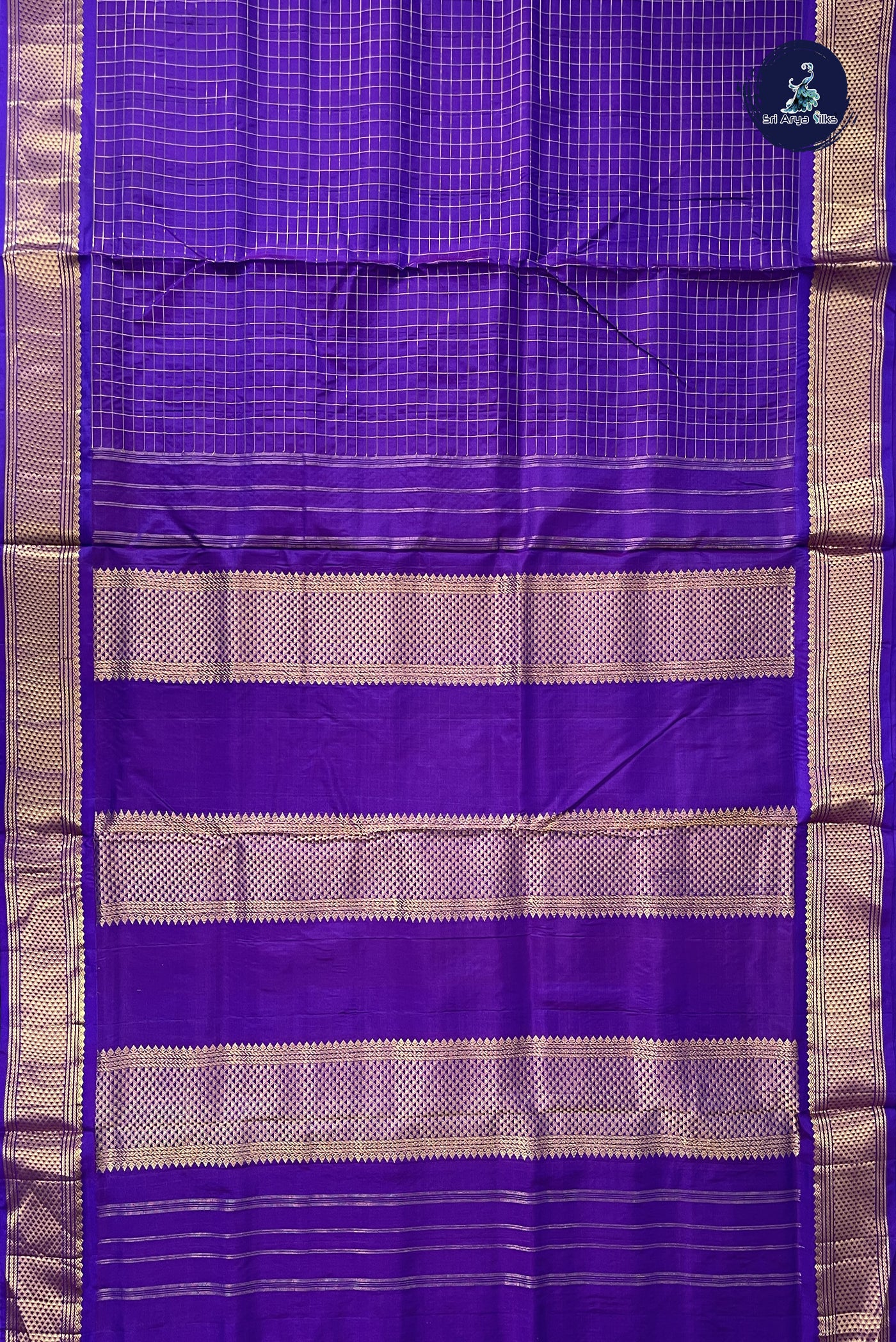 Violet Madisar 10 Yards Silk Saree With Zari Checked Pattern