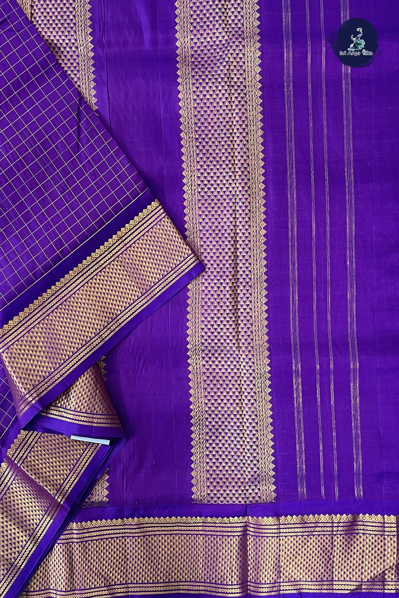 Violet Madisar 10 Yards Silk Saree With Zari Checked Pattern