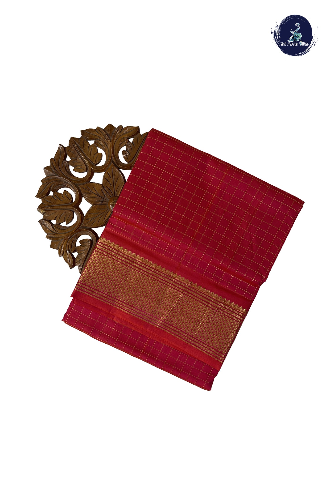 Orangish Pink Madisar 10 Yards Silk Saree With Zari Checked Pattern