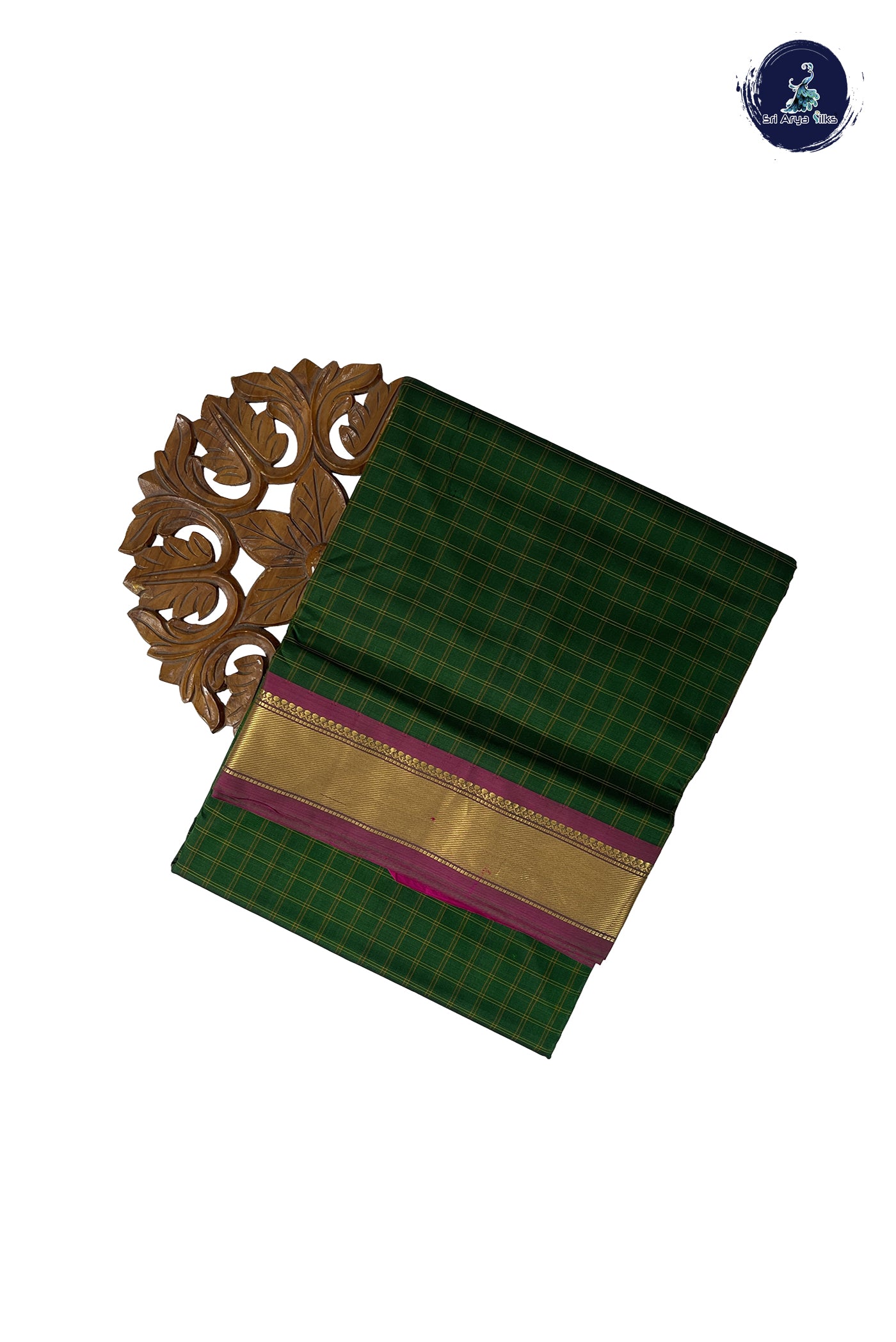 Green Madisar 10 Yards Silk Saree With Checked Pattern