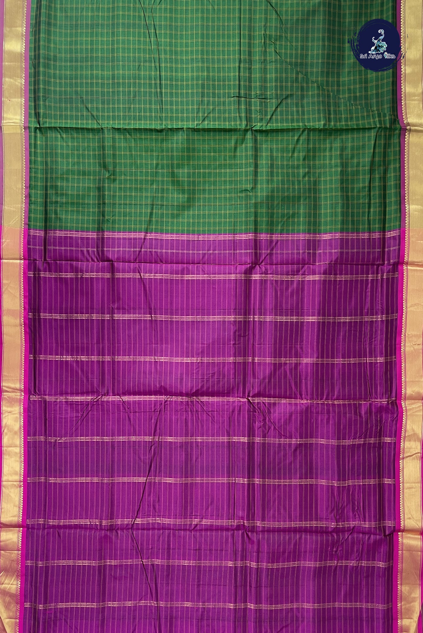 Green Madisar 10 Yards Silk Saree With Checked Pattern