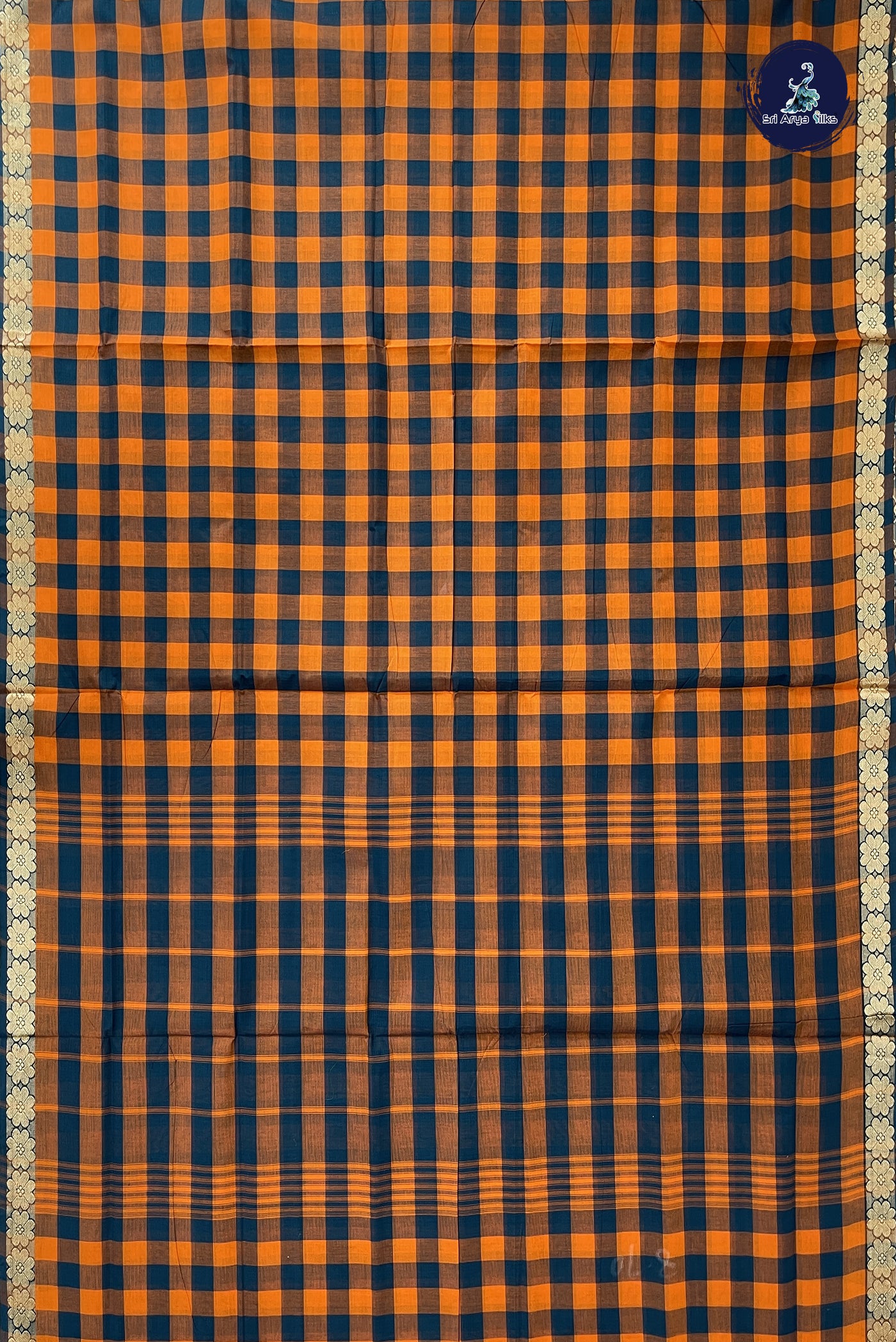 Multi Colour 10 Yards Madisar Cotton Saree With Checked Pattern