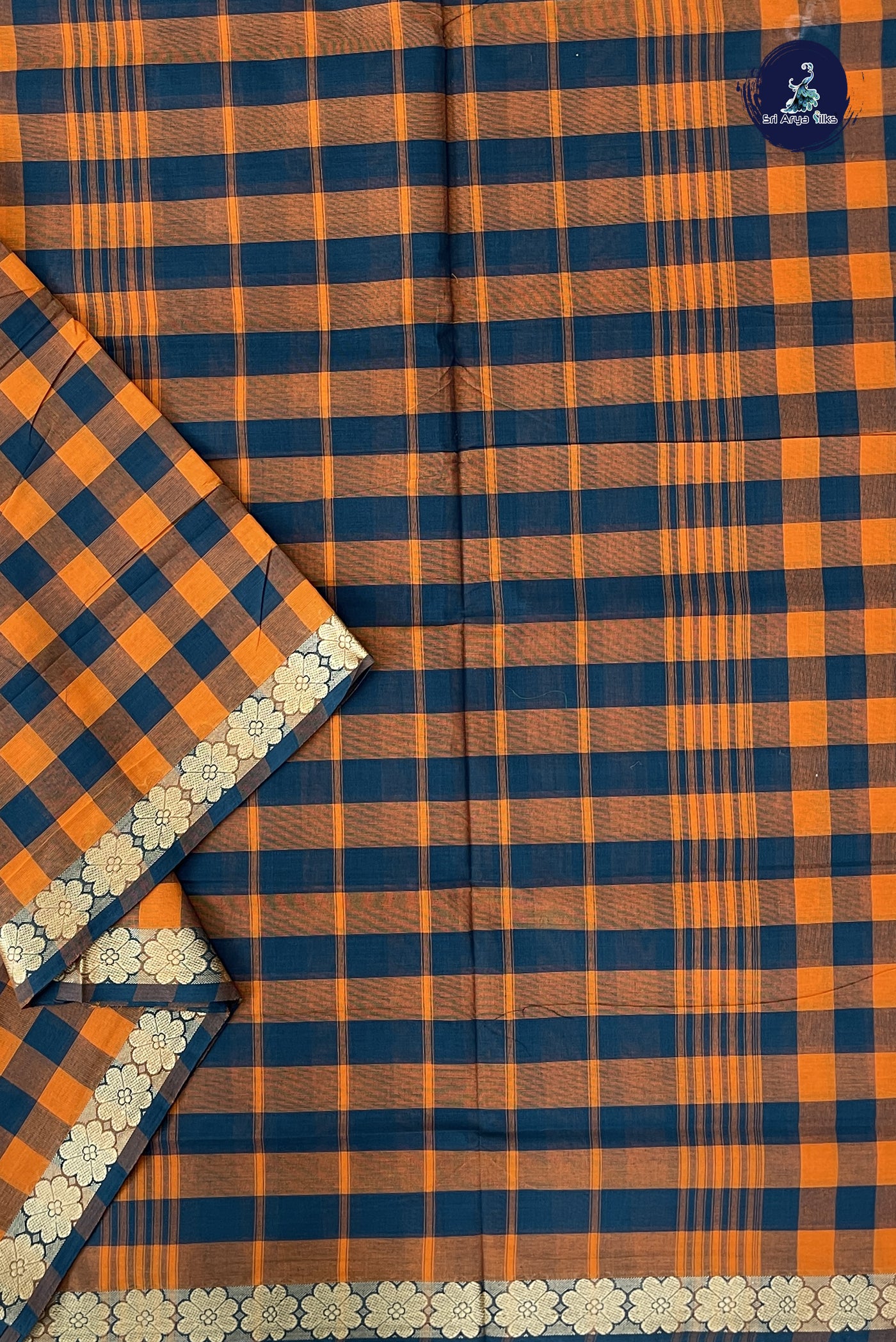 Multi Colour 10 Yards Madisar Cotton Saree With Checked Pattern