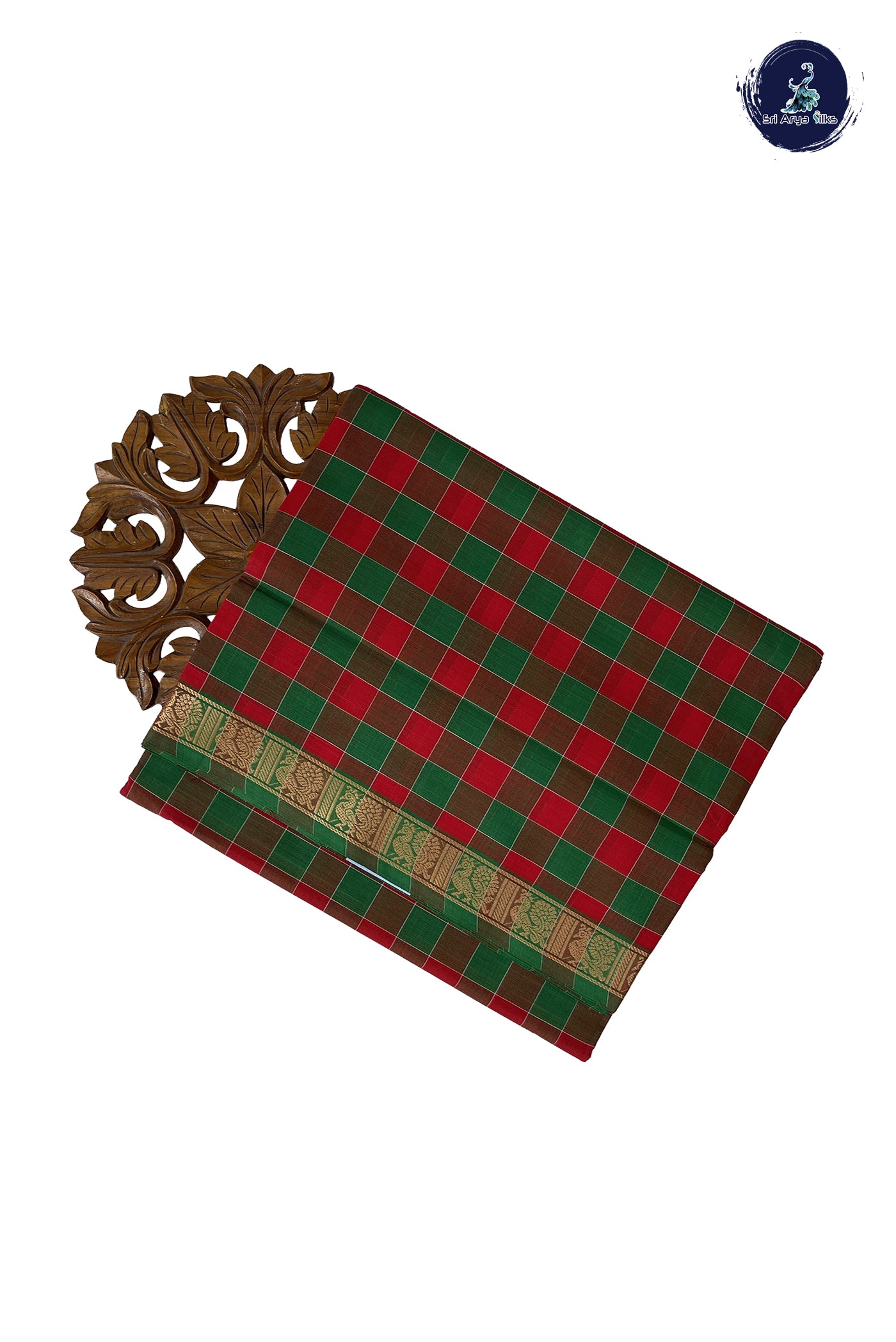 Multi Colour 10 Yards Madisar Cotton Saree With Checked Pattern