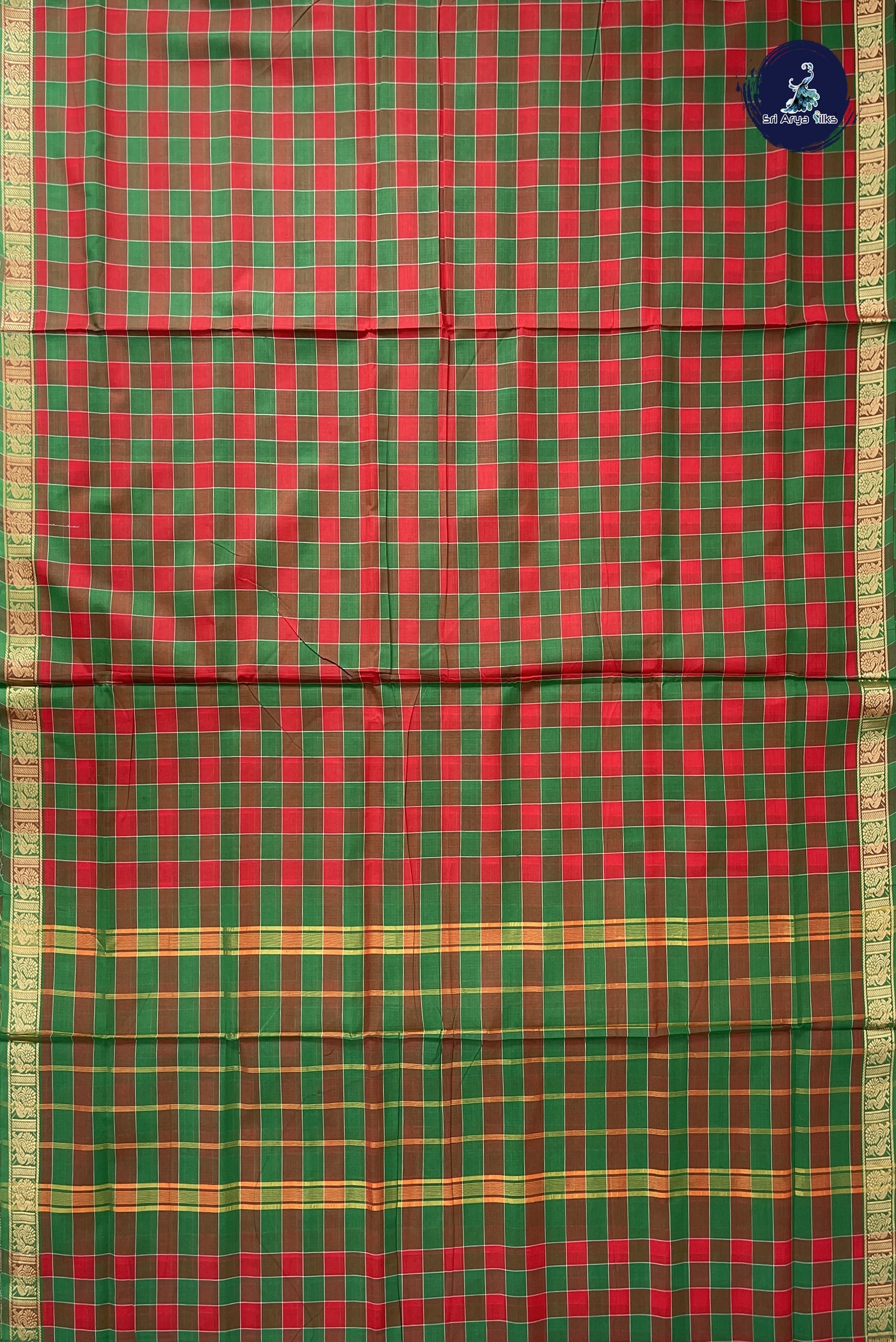 Multi Colour 10 Yards Madisar Cotton Saree With Checked Pattern
