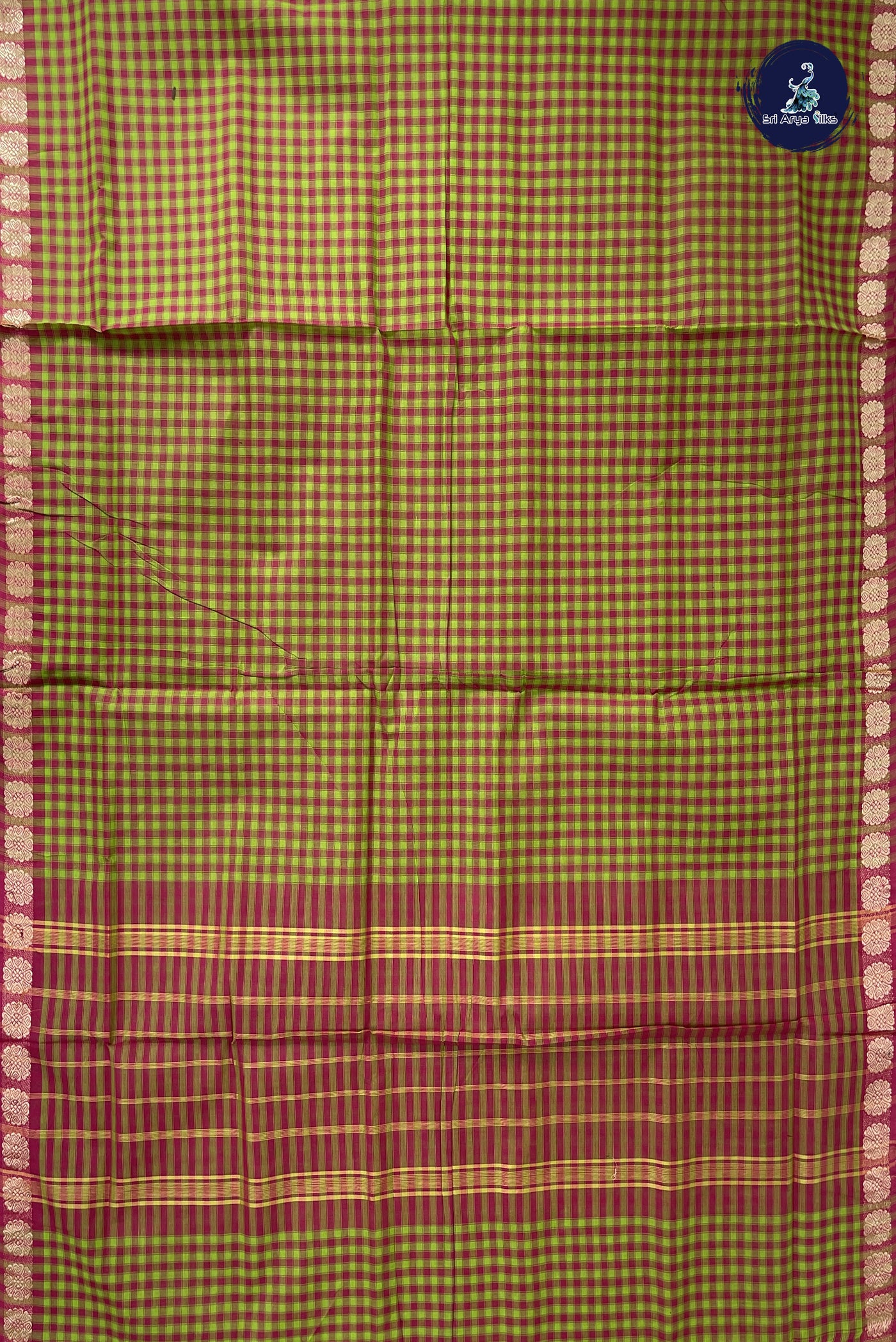 Multi Colour 10 Yards Madisar Cotton Saree With Checked Pattern