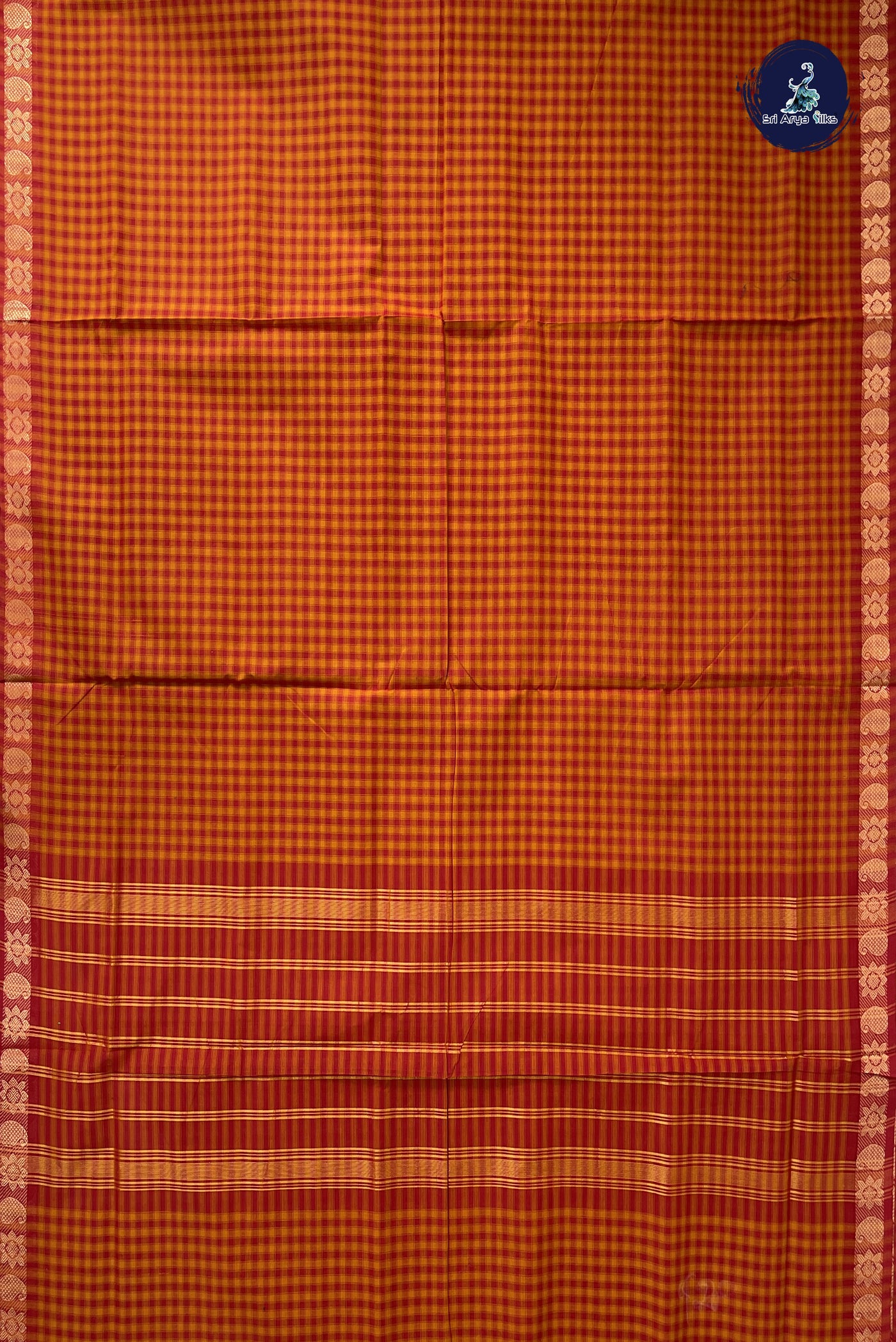 Multi Colour 10 Yards Madisar Cotton Saree With Checked Pattern