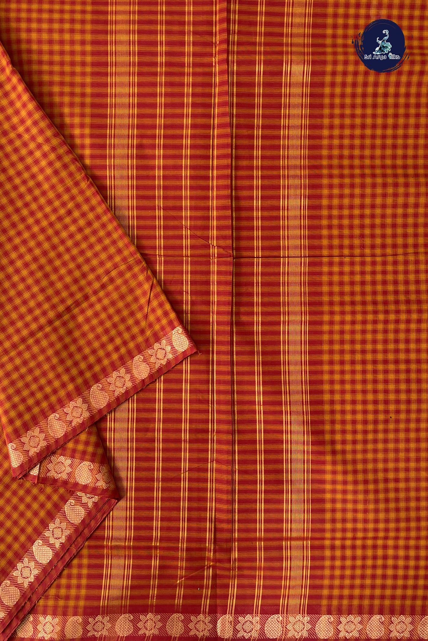 Multi Colour 10 Yards Madisar Cotton Saree With Checked Pattern