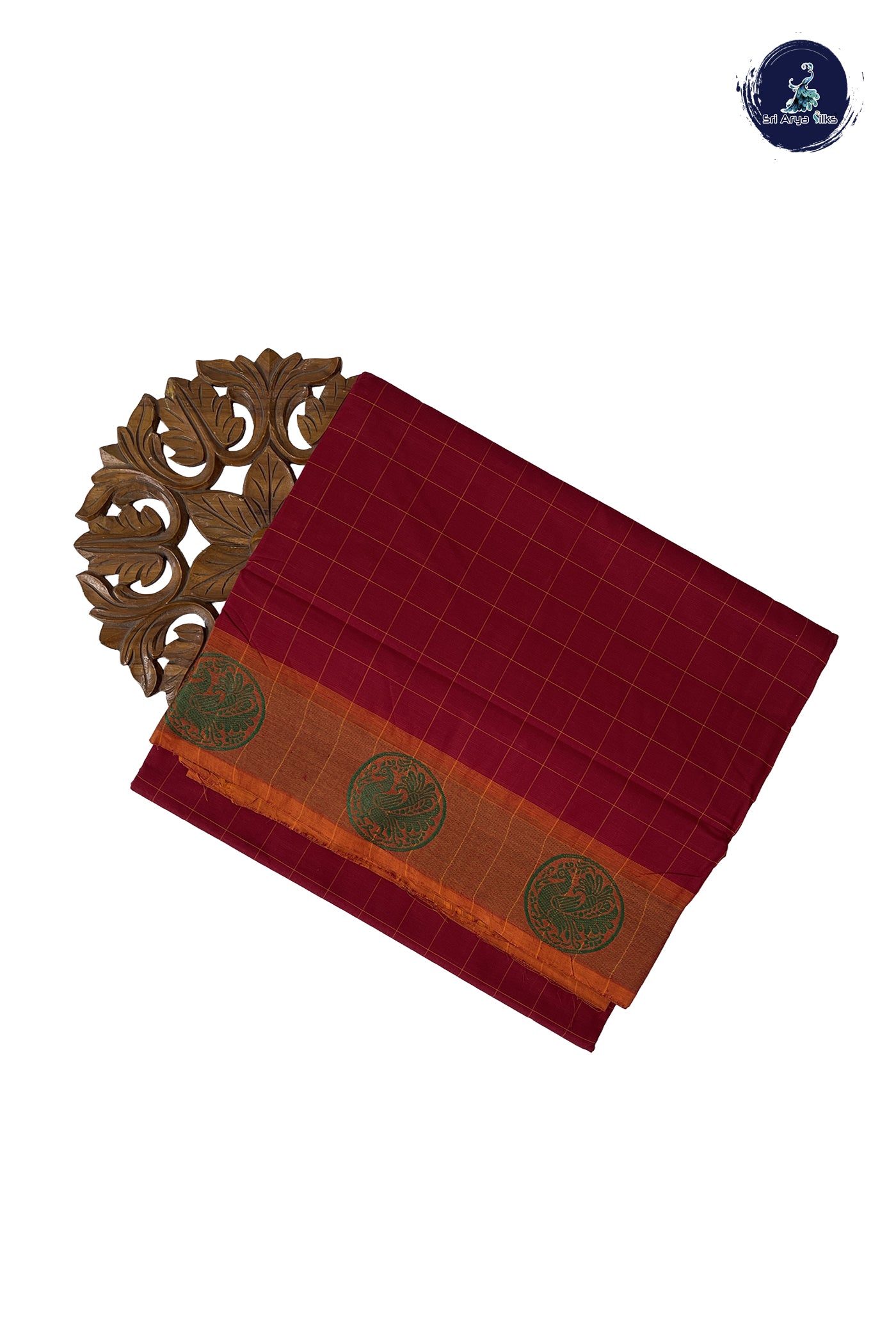 Maroon 10 Yards Madisar Cotton Saree With Checked Pattern