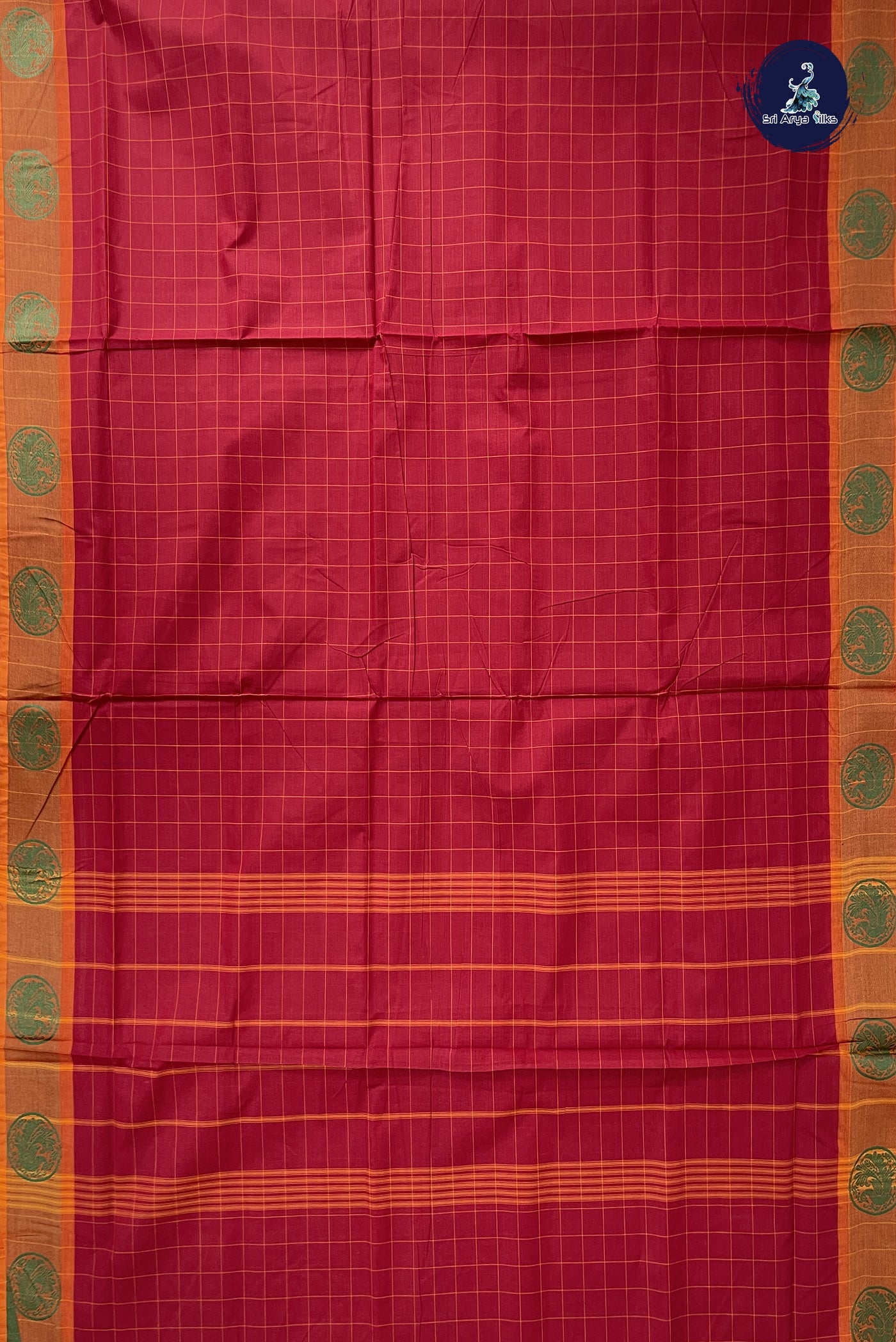 Maroon 10 Yards Madisar Cotton Saree With Checked Pattern