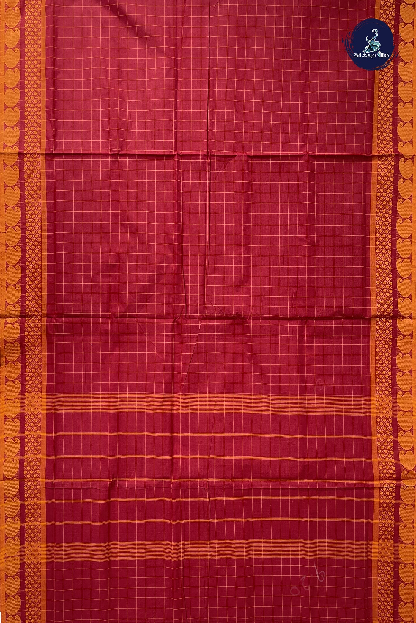Maroon 10 Yards Madisar Cotton Saree With Checked Pattern