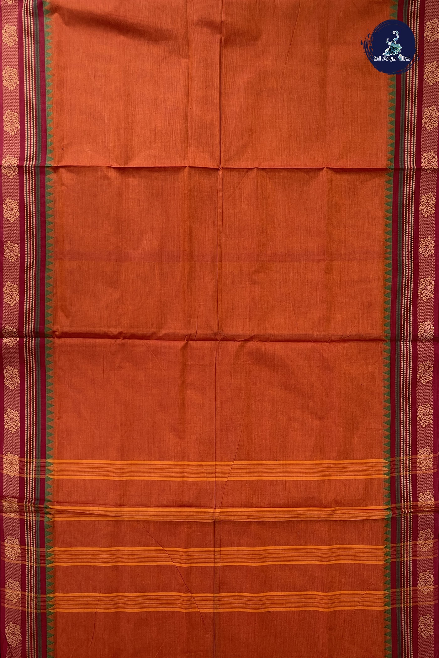 Rust 10 Yards Madisar Cotton Saree With Plain Pattern