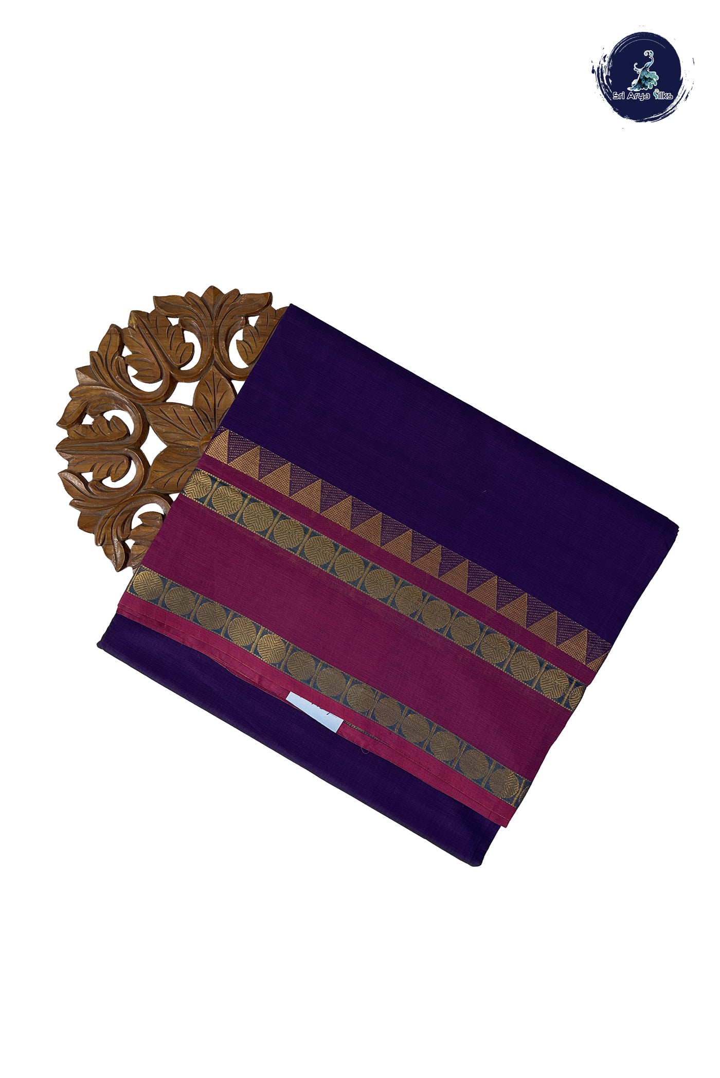 Violet 10 Yards Madisar Cotton Saree With Plain Pattern