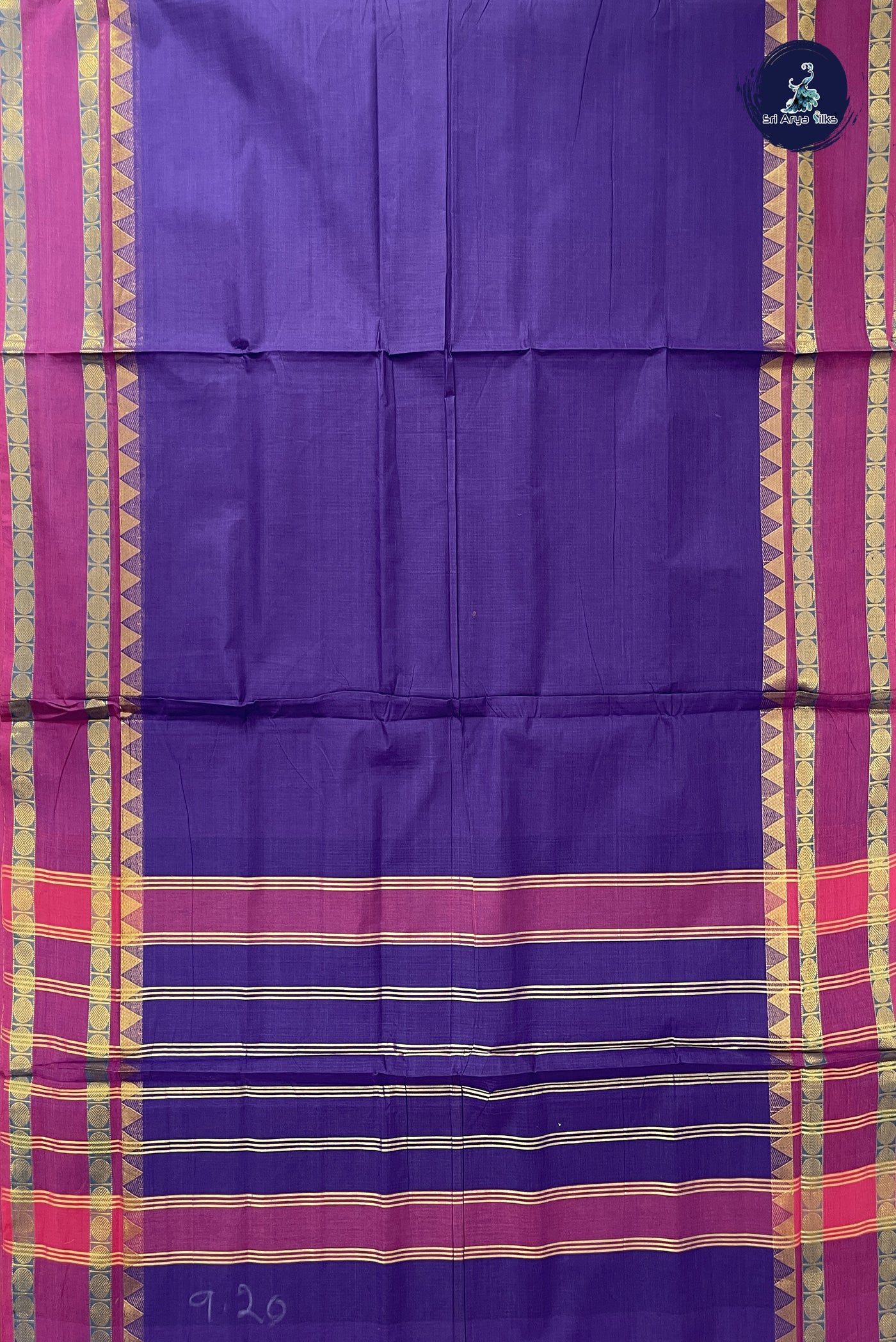 Violet 10 Yards Madisar Cotton Saree With Plain Pattern