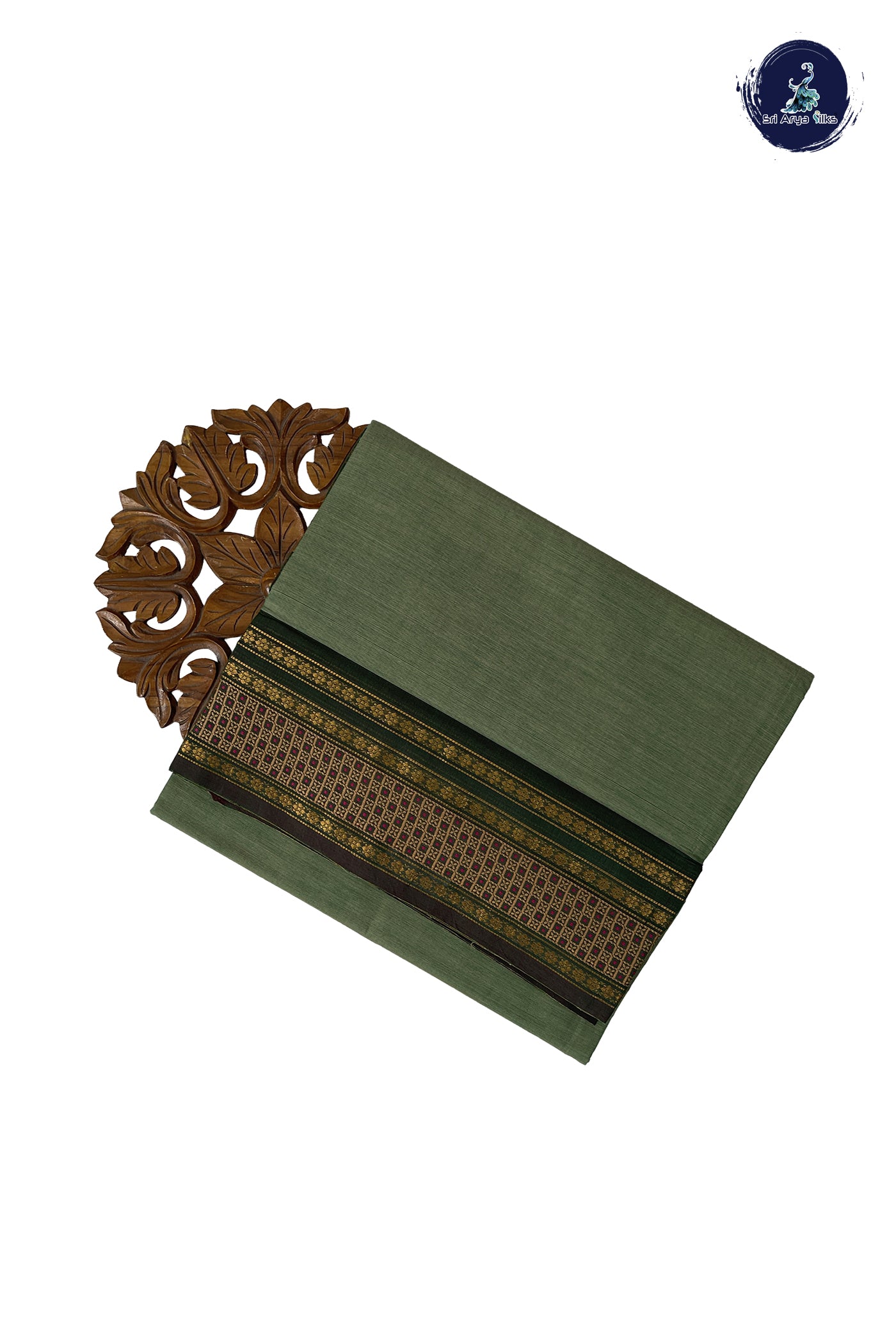 Light Green 10 Yards Madisar Cotton Saree With Plain Pattern