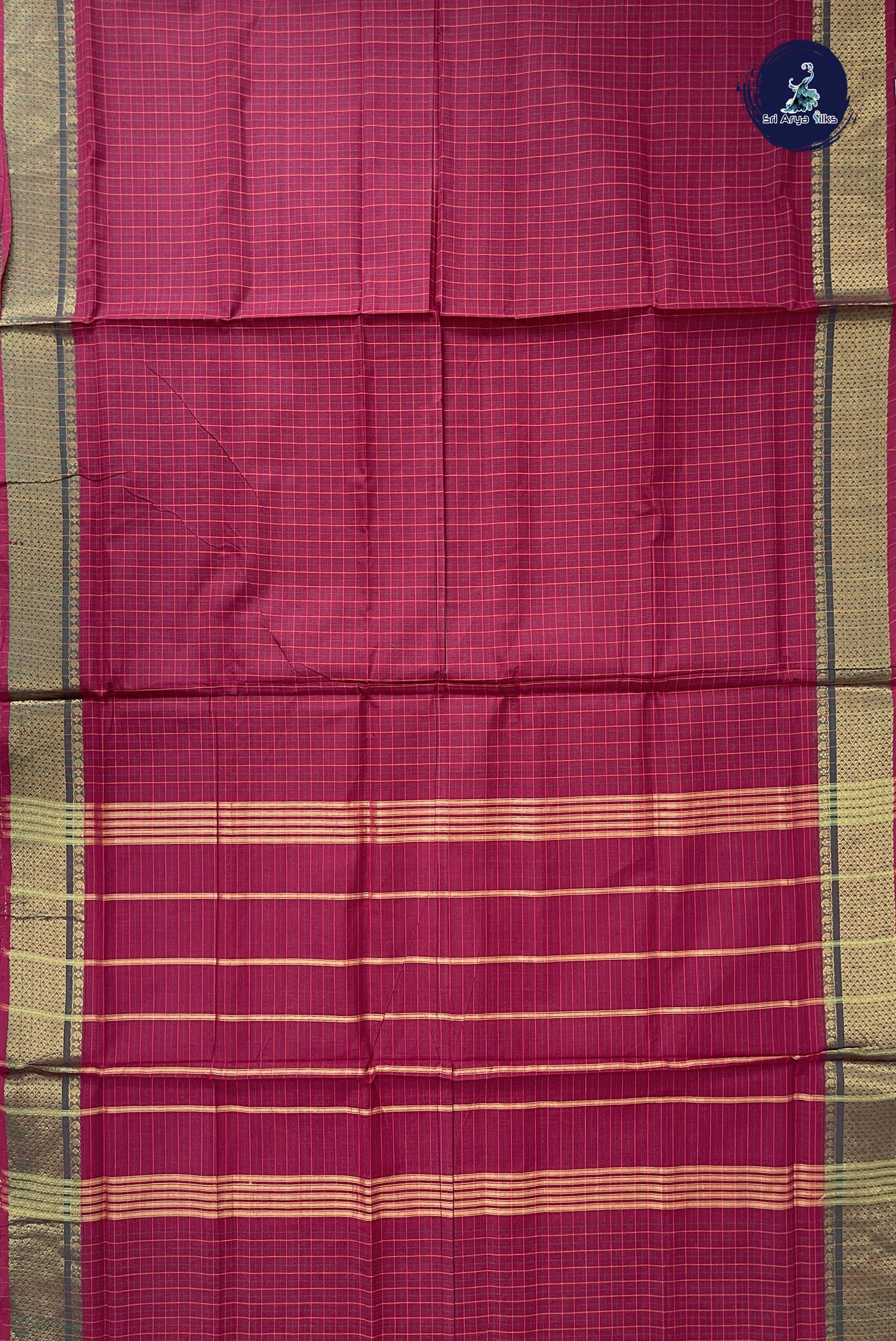 Maroon 10 Yards Madisar Cotton Saree With Checked Pattern