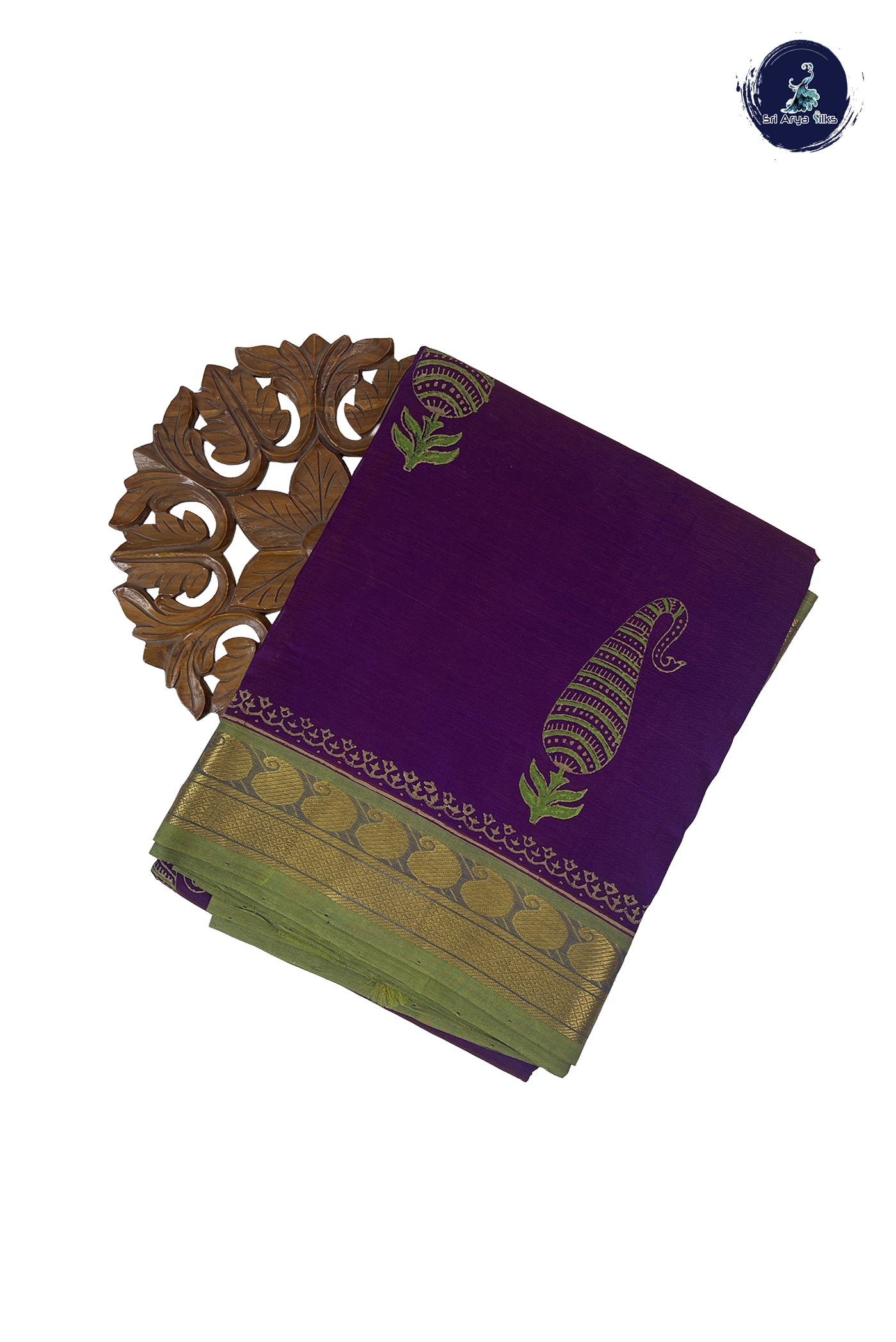 Dark Brinjal 10 Yards Silk Cotton Saree With Printed Pattern