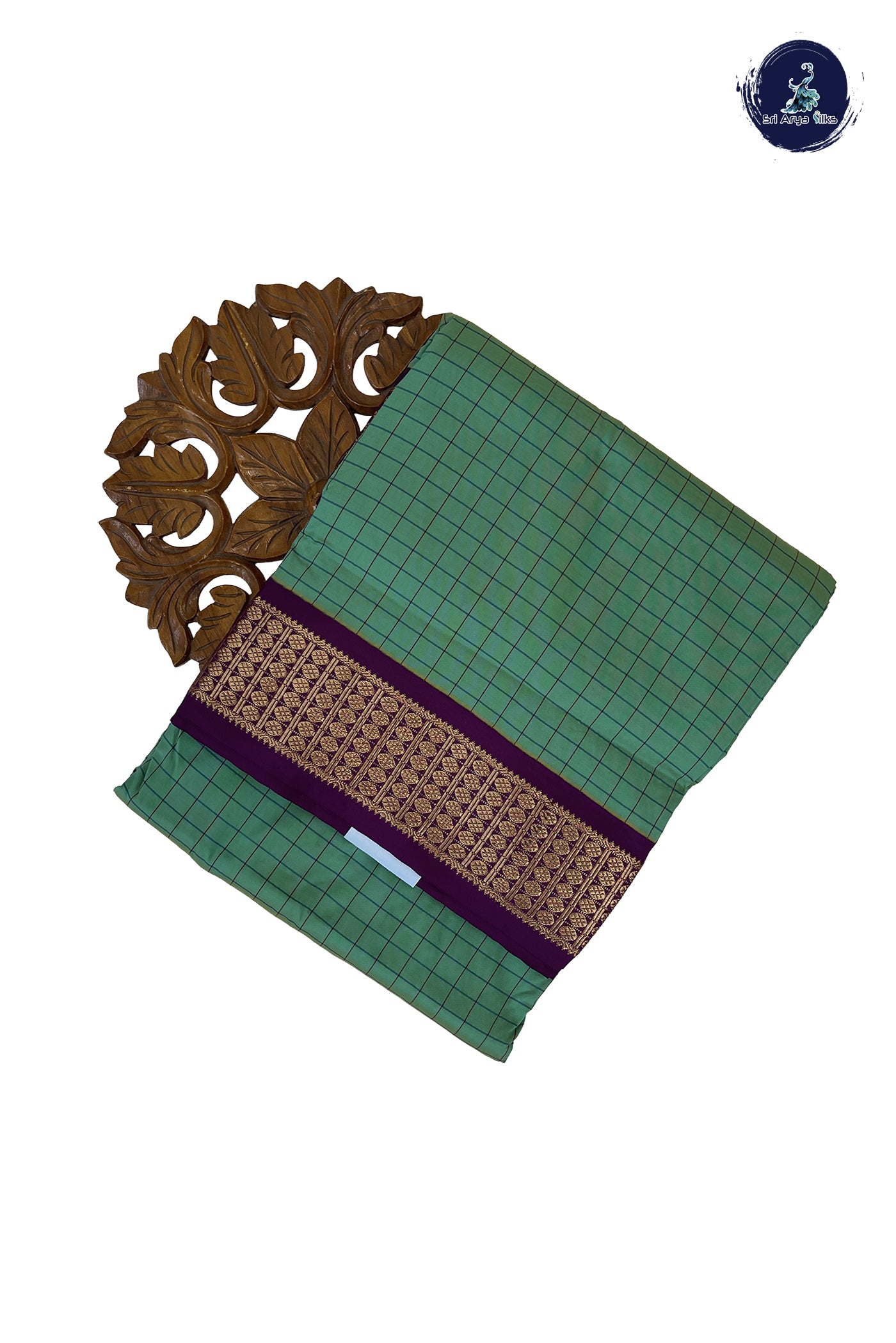 Teal 10 Yards Semi Silk With Checked Pattern
