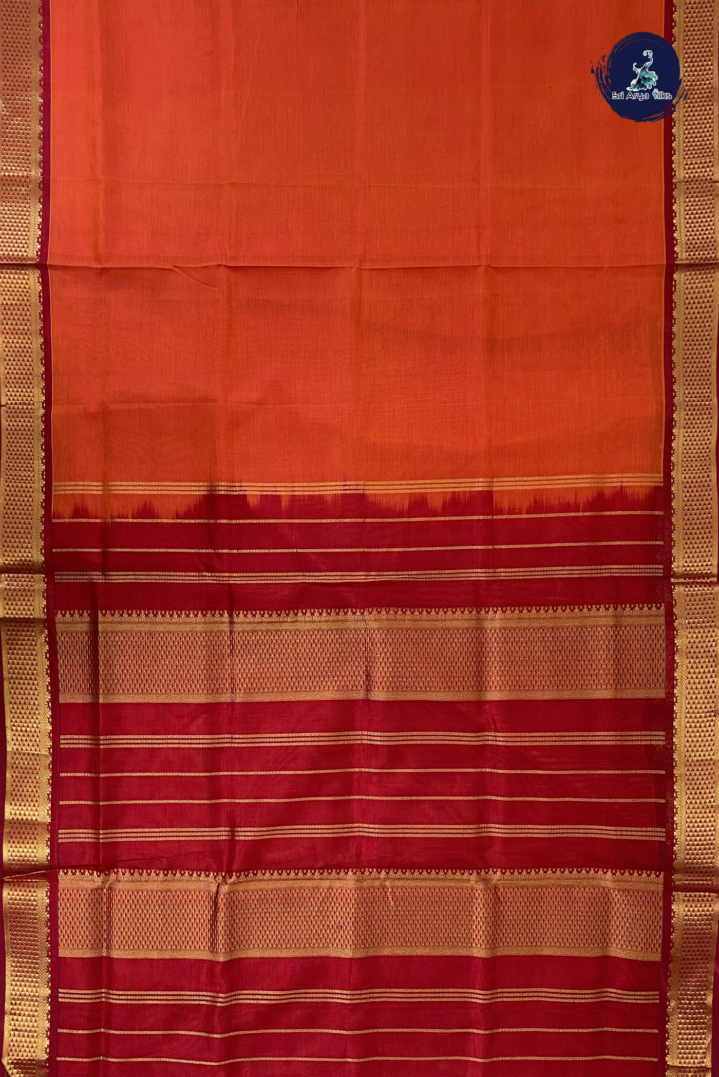Orange 10 Yards Silk Cotton Saree With Plain Pattern