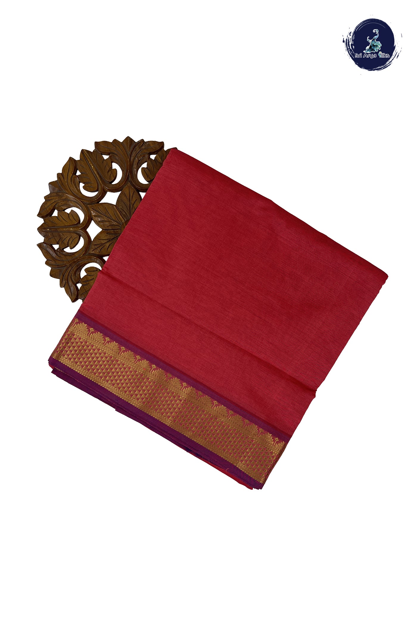 Peach Madisar Semi Silk Cotton Saree With Plain Pattern