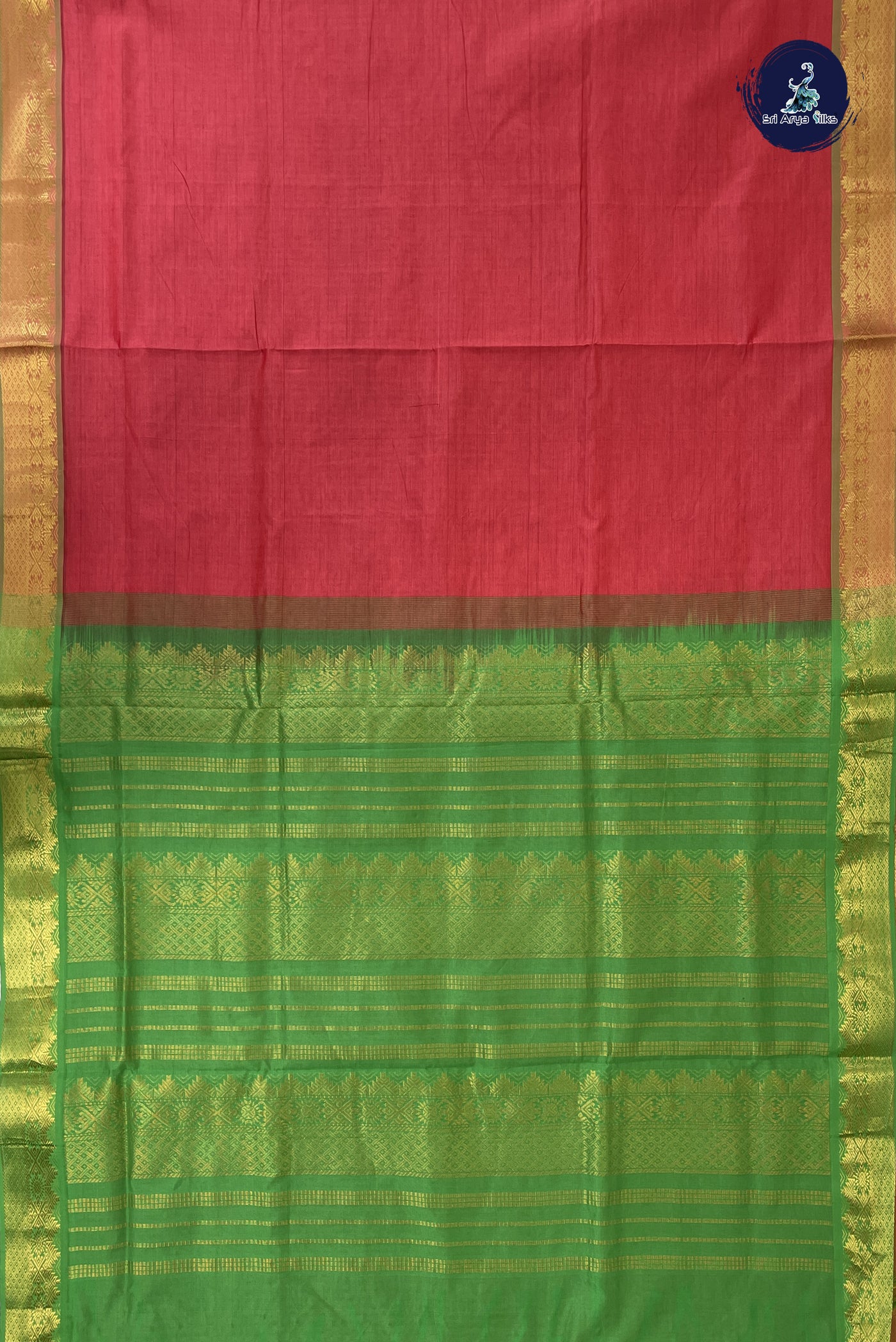 Peach Madisar Semi Silk Cotton Saree With Plain Pattern