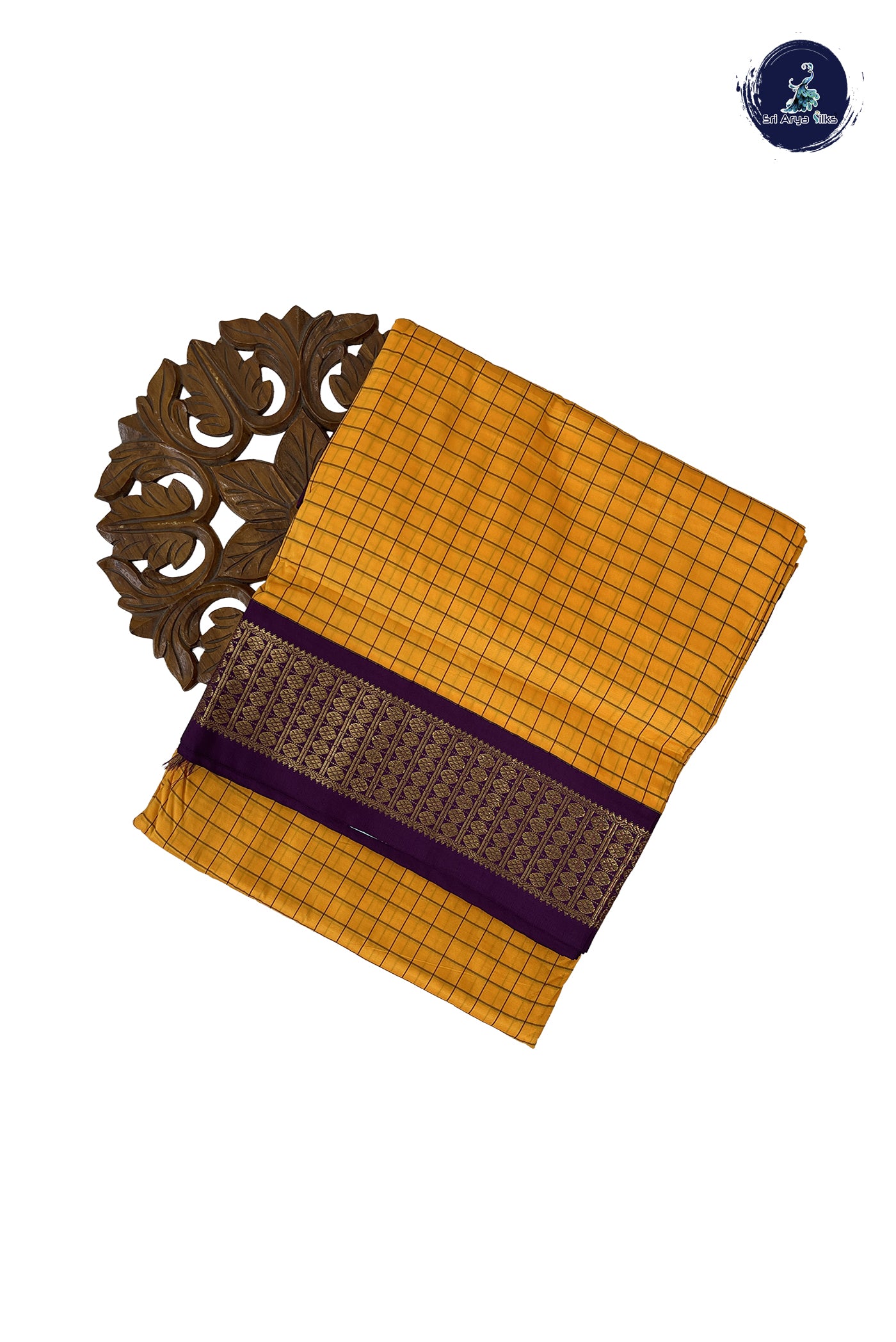 Yellow 10 Yards Semi Silk With Checked Pattern