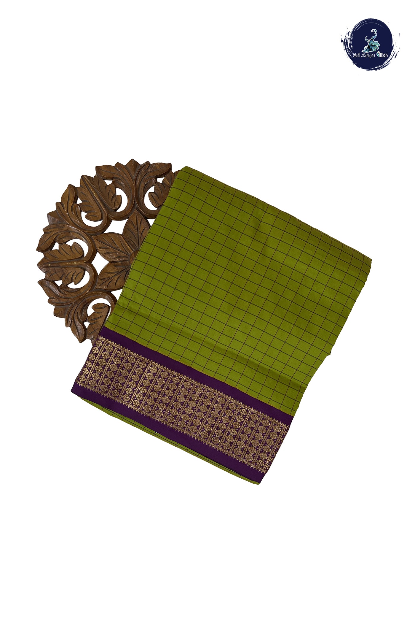 Green 10 Yards Semi Silk With Checked Pattern