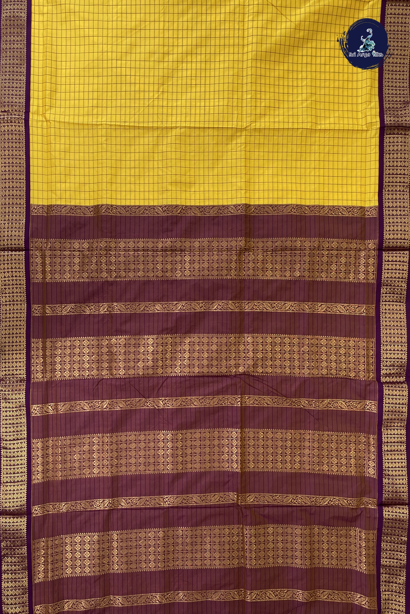 Lemon Yellow 10 Yards Semi Silk With Checked Pattern