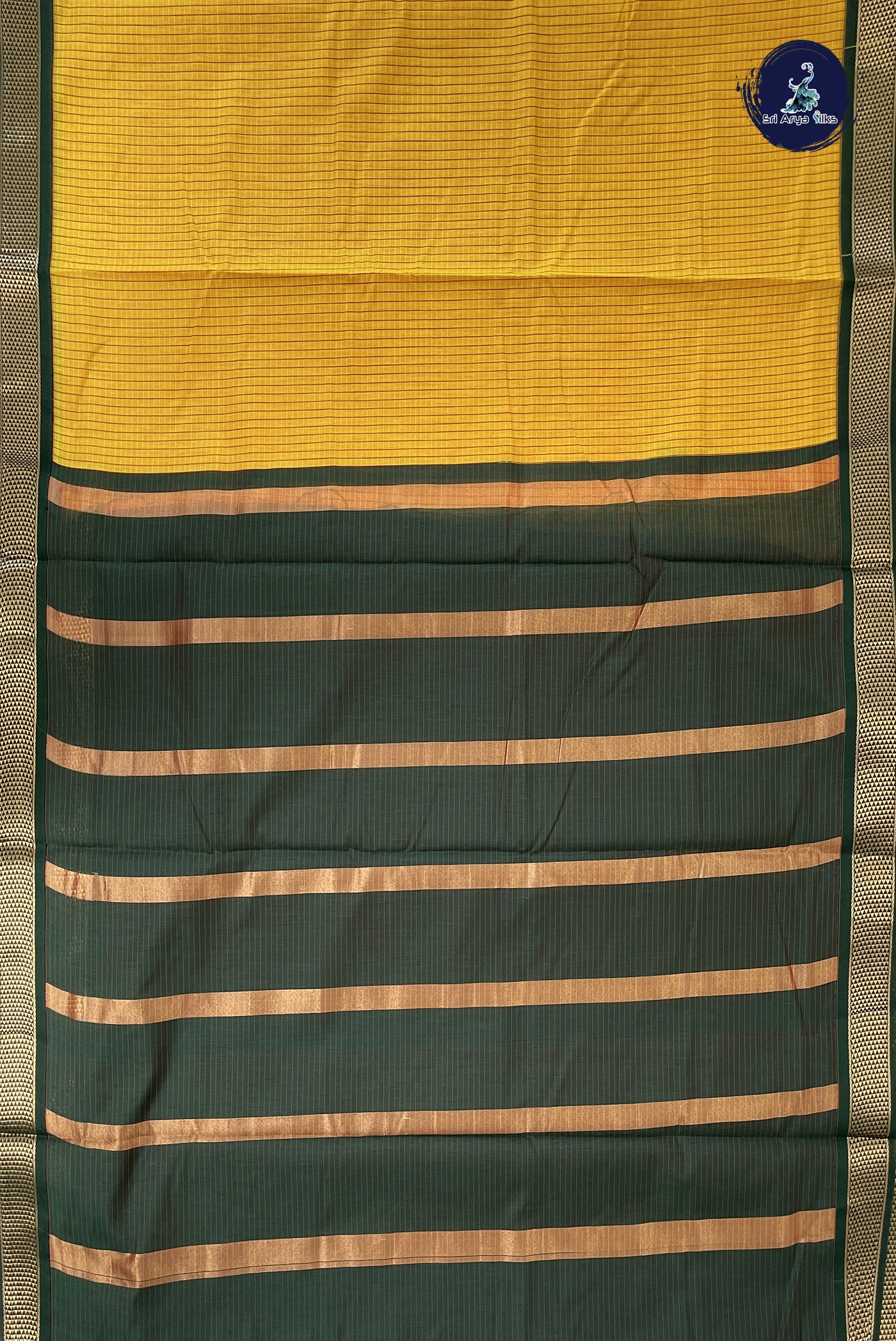 Yellow Madisar Semi Silk Cotton Saree With Checked Pattern