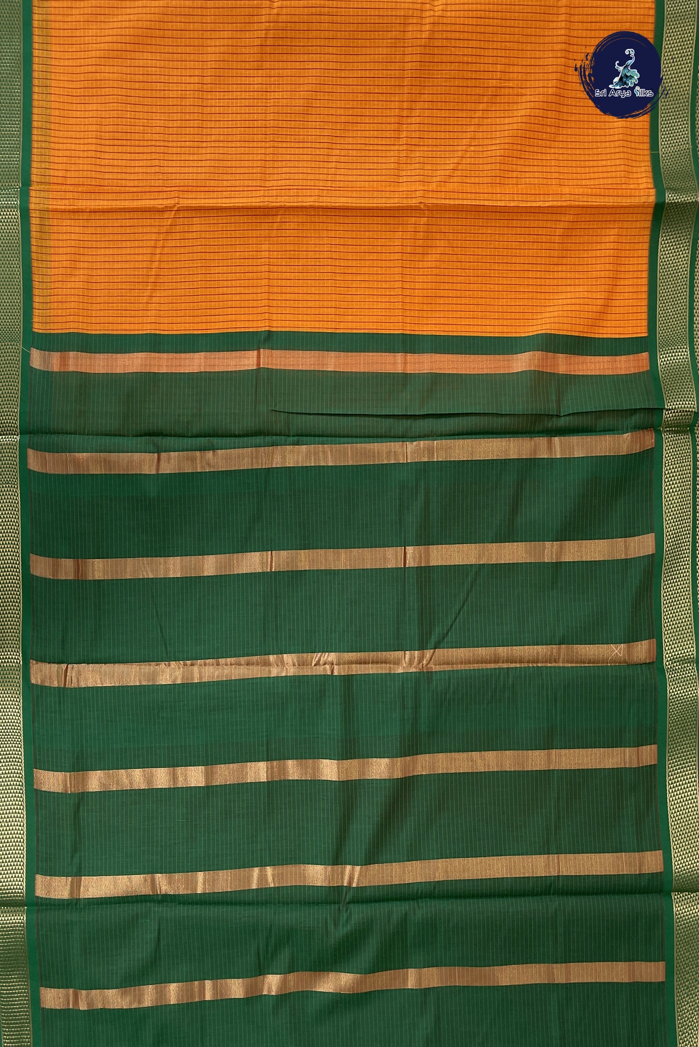 Yellowish Orange Madisar Semi Silk Cotton Saree With Checked Pattern