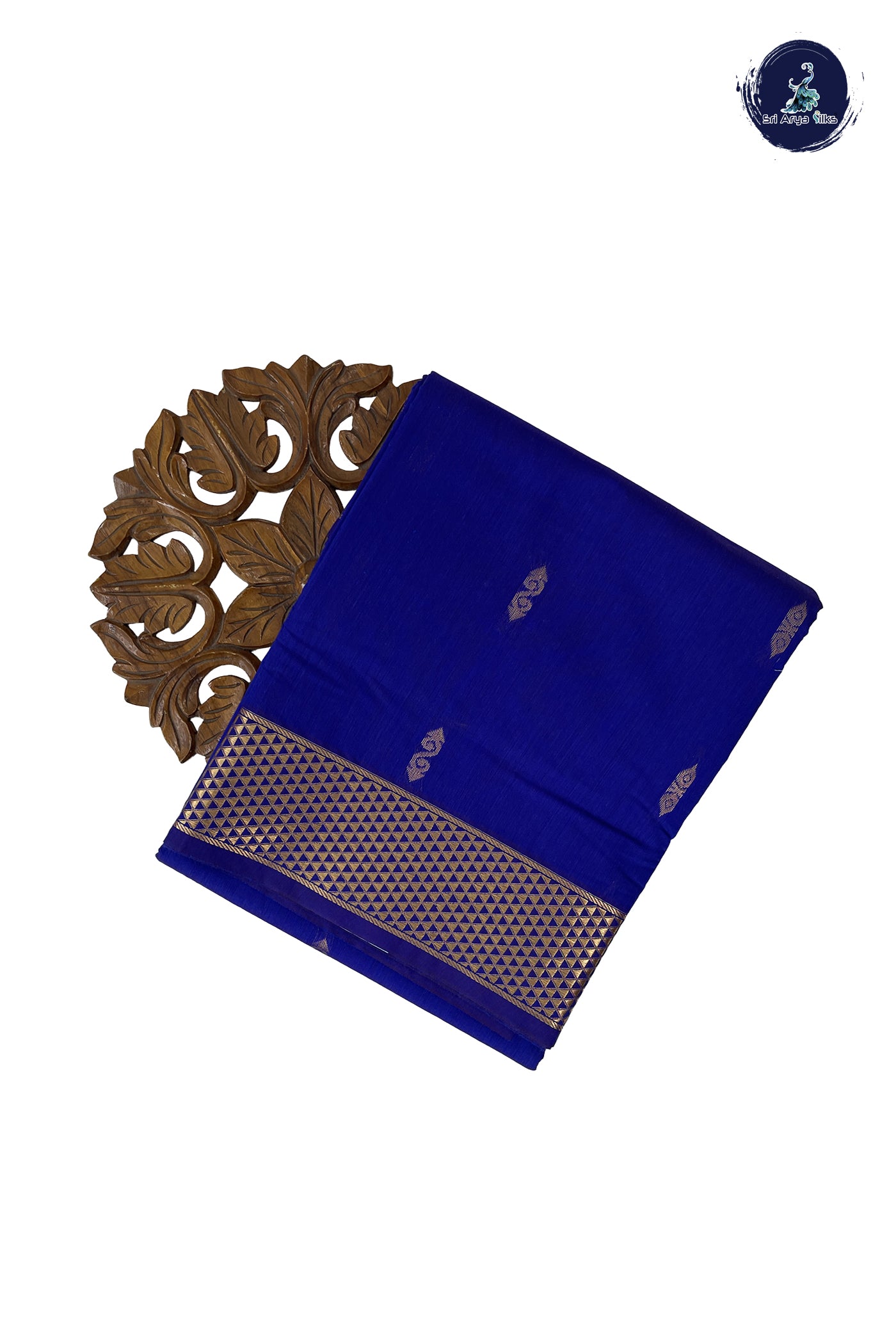MS Blue Madisar Semi Silk Cotton Saree With Zari Buttas Pattern
