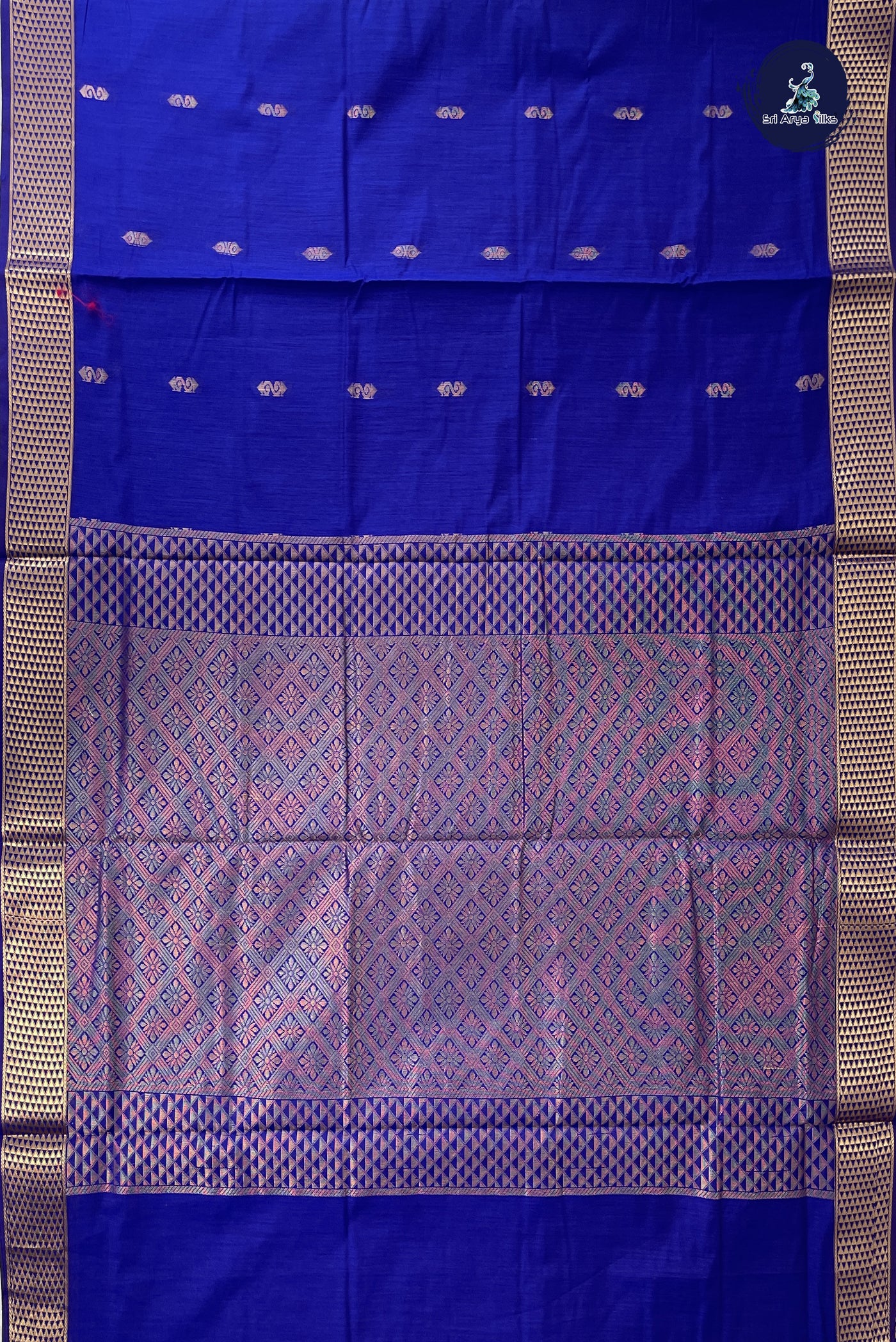 MS Blue Madisar Semi Silk Cotton Saree With Zari Buttas Pattern
