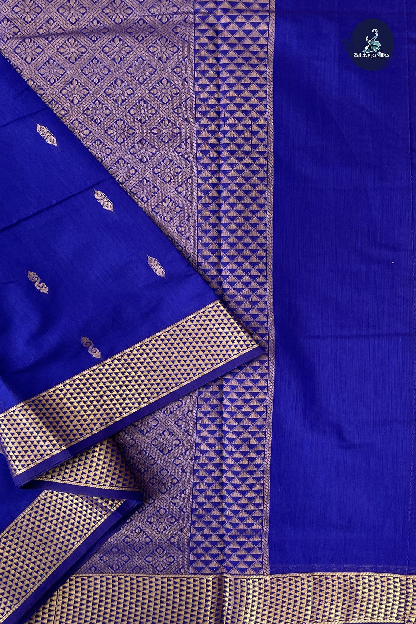 MS Blue Madisar Semi Silk Cotton Saree With Zari Buttas Pattern