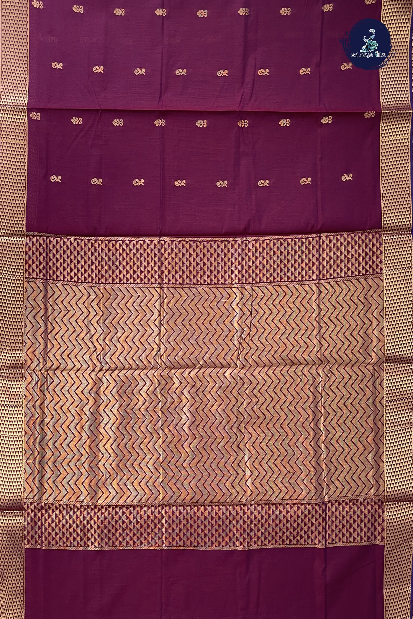 Pinkish Maroon Madisar Semi Silk Cotton Saree With Zari Buttas Pattern