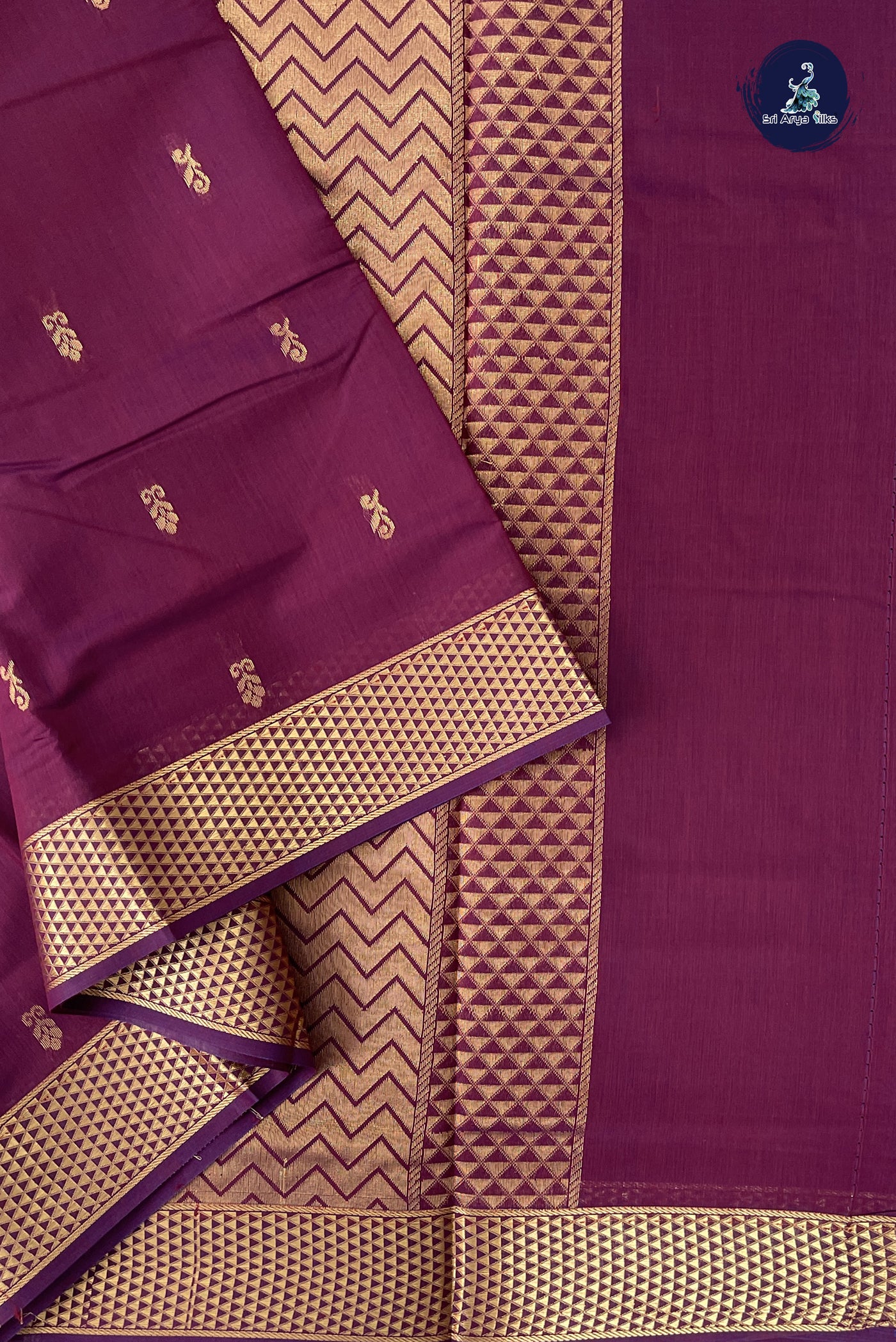 Pinkish Maroon Madisar Semi Silk Cotton Saree With Zari Buttas Pattern