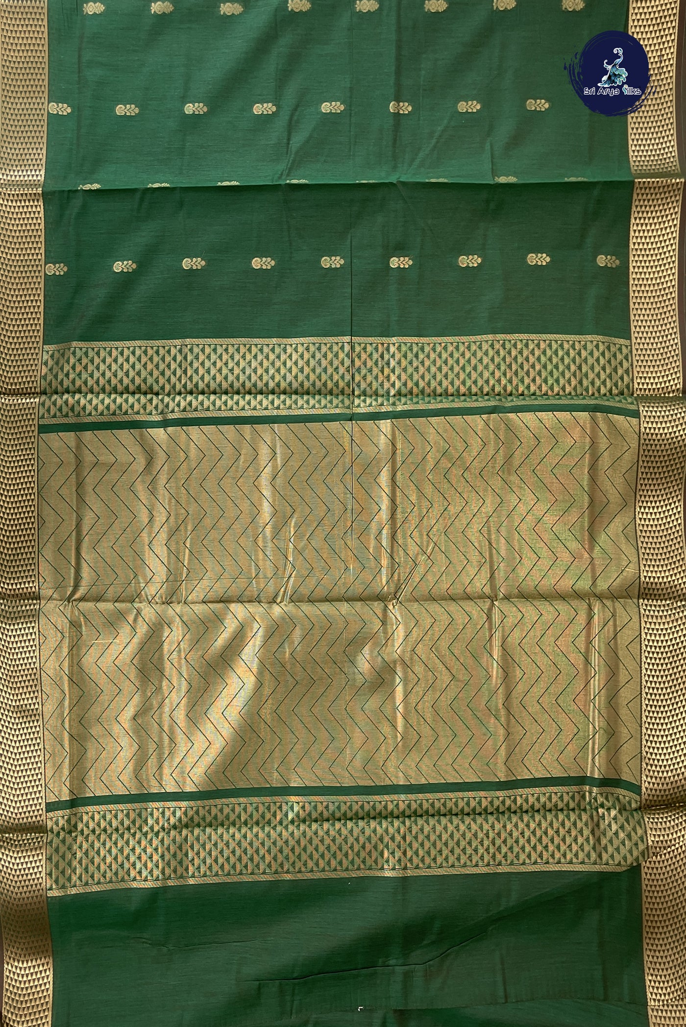 Dual Tone Green Madisar Semi Silk Cotton Saree With Zari Buttas Pattern