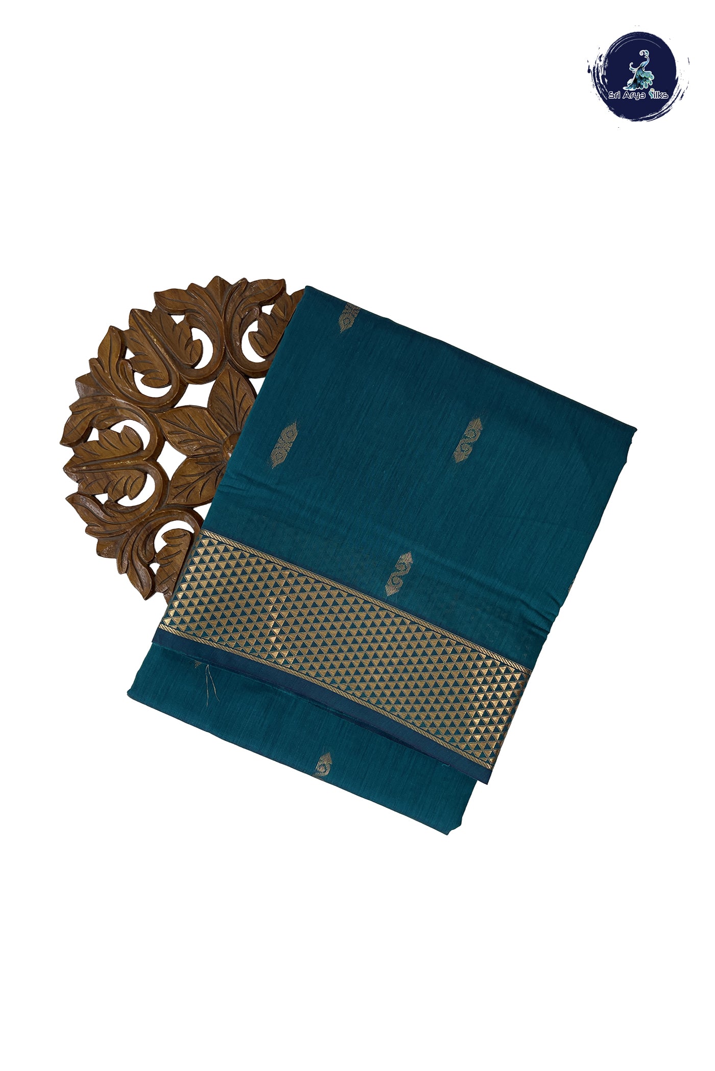 Sapphire Green Madisar Semi Silk Cotton Saree With Zari Buttas Pattern