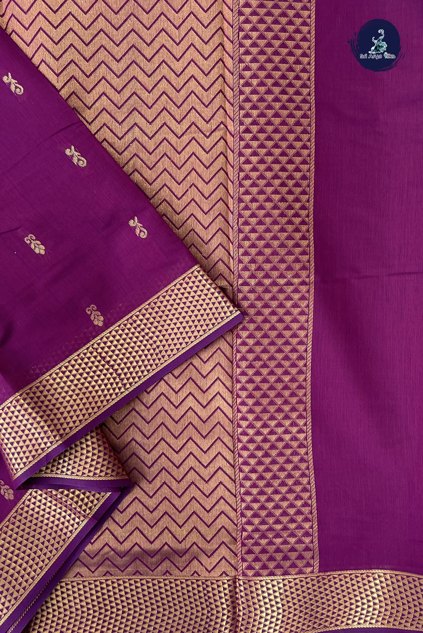 Magenta Purple Madisar Semi Silk Cotton Saree With Zari Buttas Pattern